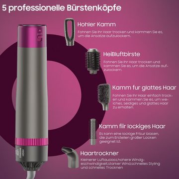 Aoucheni Warmluftbürste Haartrockner Warmluftbürsten-Set, 5 IN 1 Föhnbürste, Multifunktionale Heißluftkamm, Curly Hot Air StylerHeißluftbürste