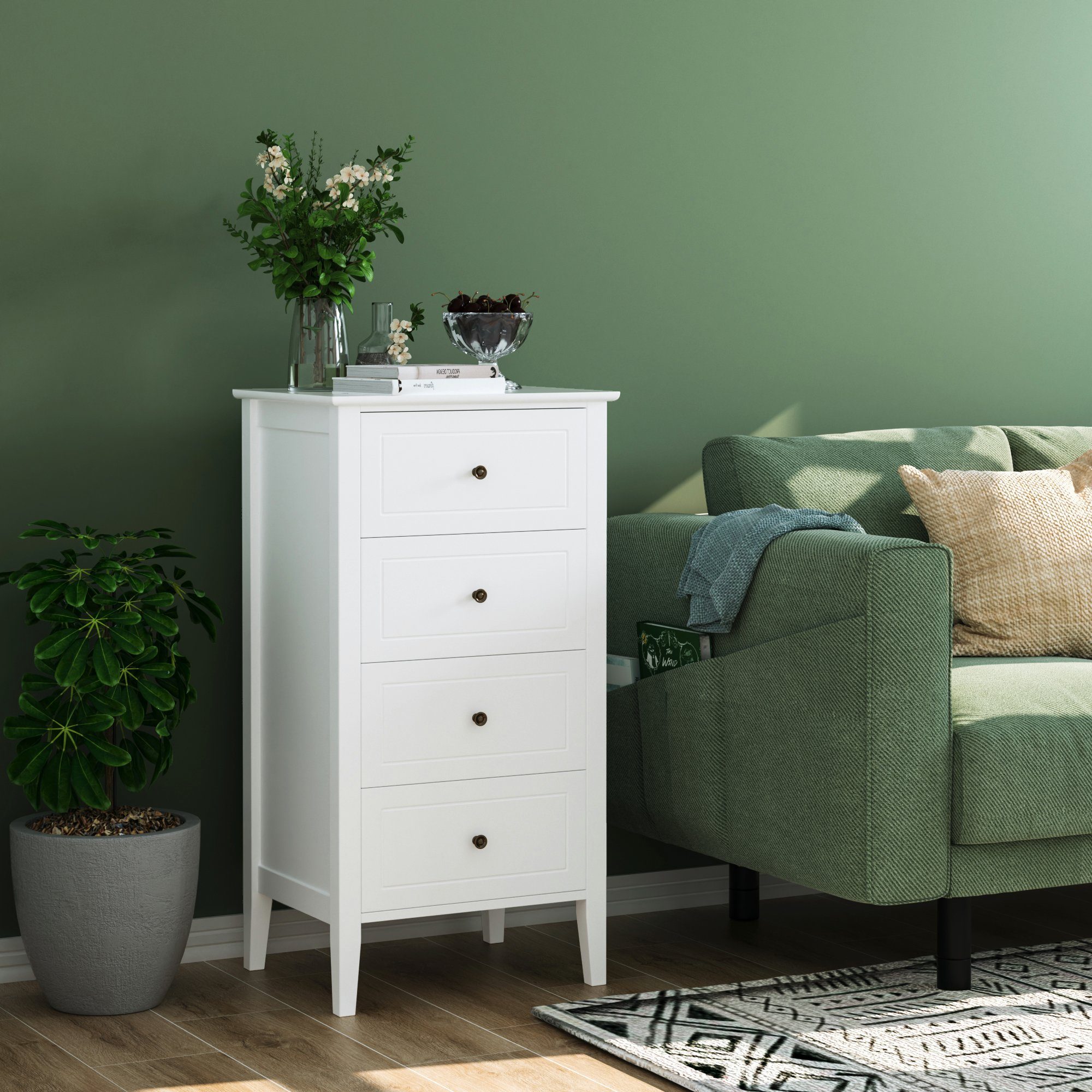 Homfa Kommode Schubladenschrank mit 4 Schubladen, Sideboard schmal, weiß, 50x40x95cm