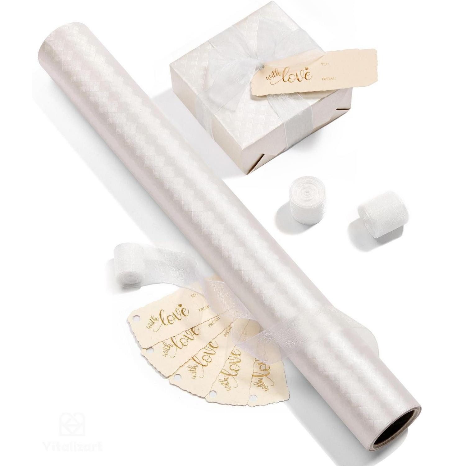 LuxusKollektion Geschenkpapier Geschenkpapier Weiß Metallic Gitter 43cm x 5m, (1St)