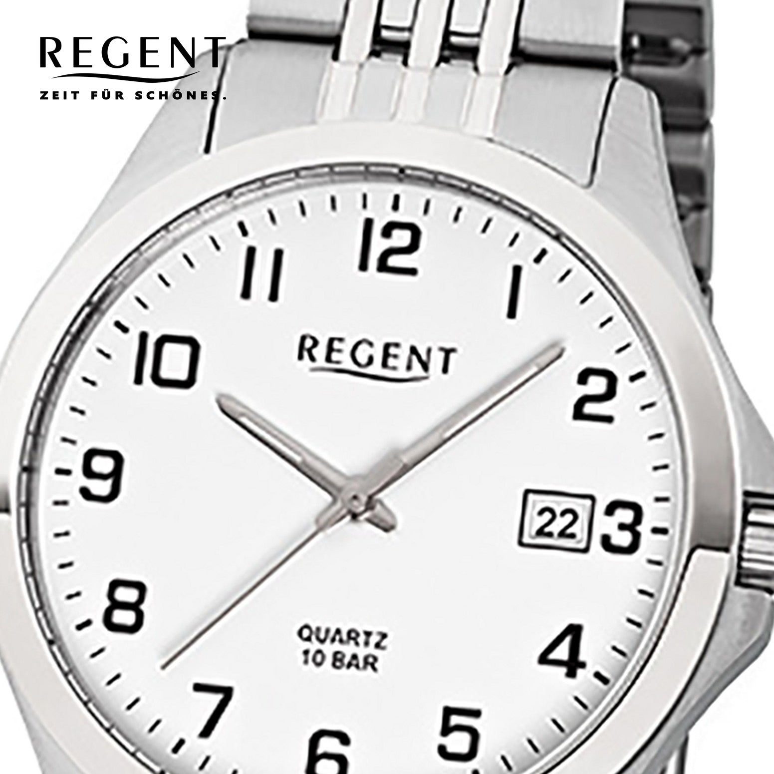 Herren-Armbanduhr Regent grau Analog, silber (ca. rund, Regent mittel Herren Armbanduhr Quarzuhr 39mm), Edelstahlarmband