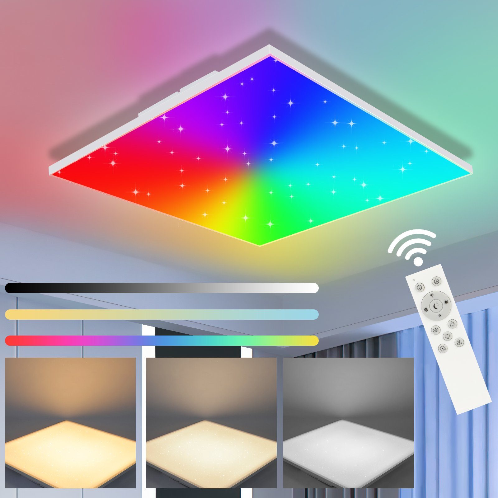 Nettlife LED Deckenleuchte Dimmbar 18W RGB Farbwechsel Sternenhimmel Panel  Flach, LED fest integriert, mit Fernbedienung