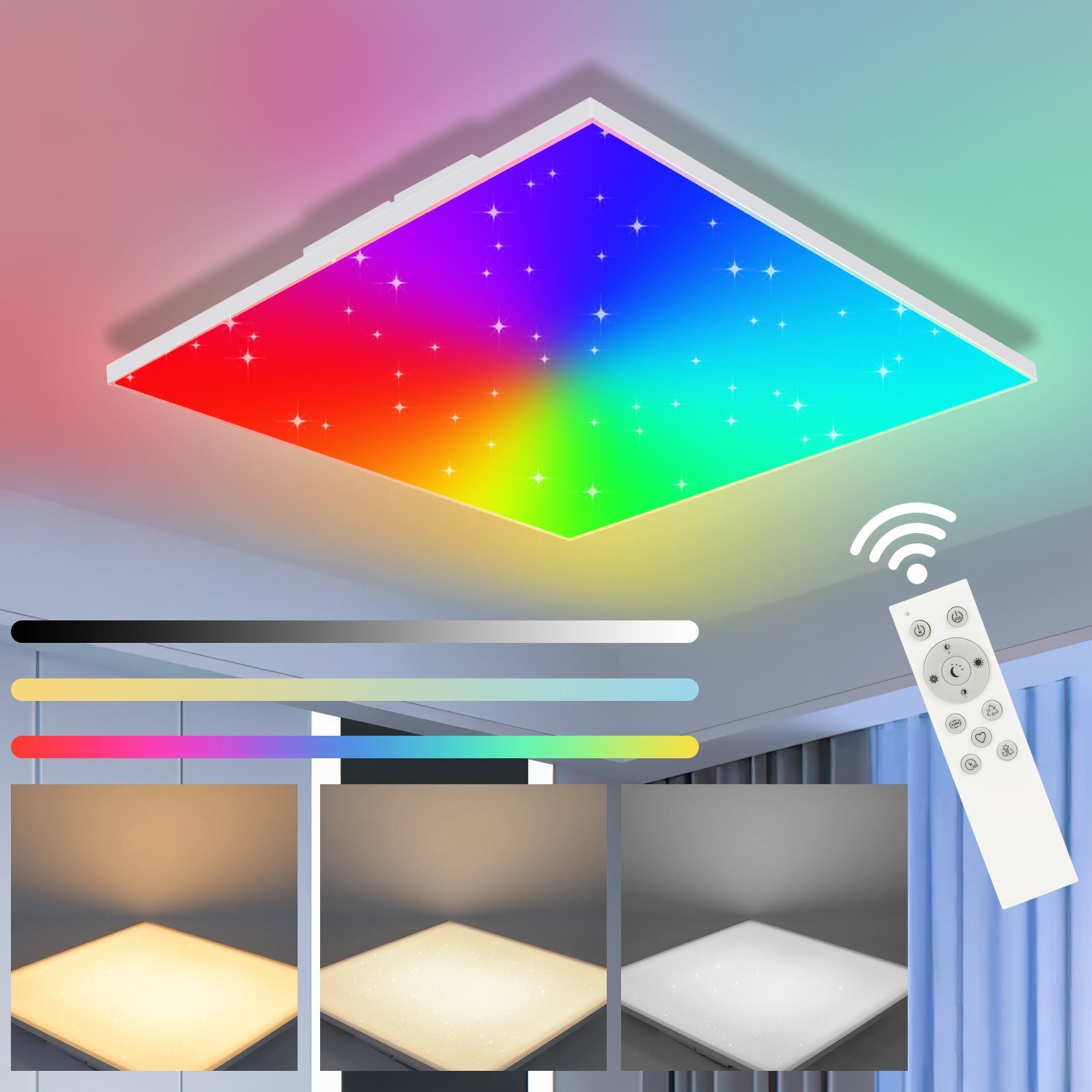 Nettlife LED Deckenleuchte Dimmbar mit x Schlafzimmer Fernbedienung cm 6.5 x für Wohnzimmer 30 LED integriert, Kinderzimmer, Flach fest Farbwechsel, Sternenhimmel 18W, 30 Küchen RGB