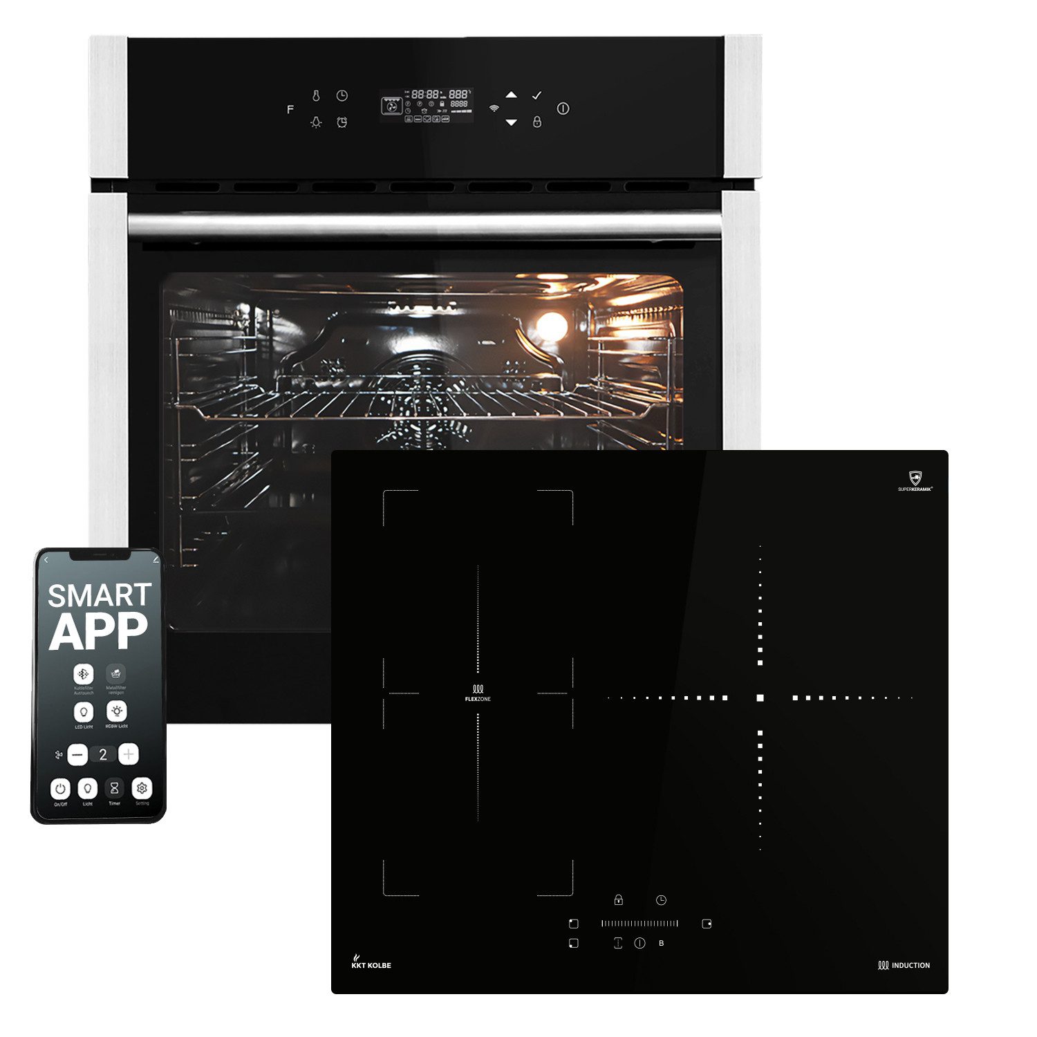 KKT KOLBE Backofen-Set Backofen und Induktionskochfeld SET8313HCIND593SP, mit Teleskopauszug, DampfClean, WIFI / Herdset / Einbaubackofen / Kochmulde / Induktion