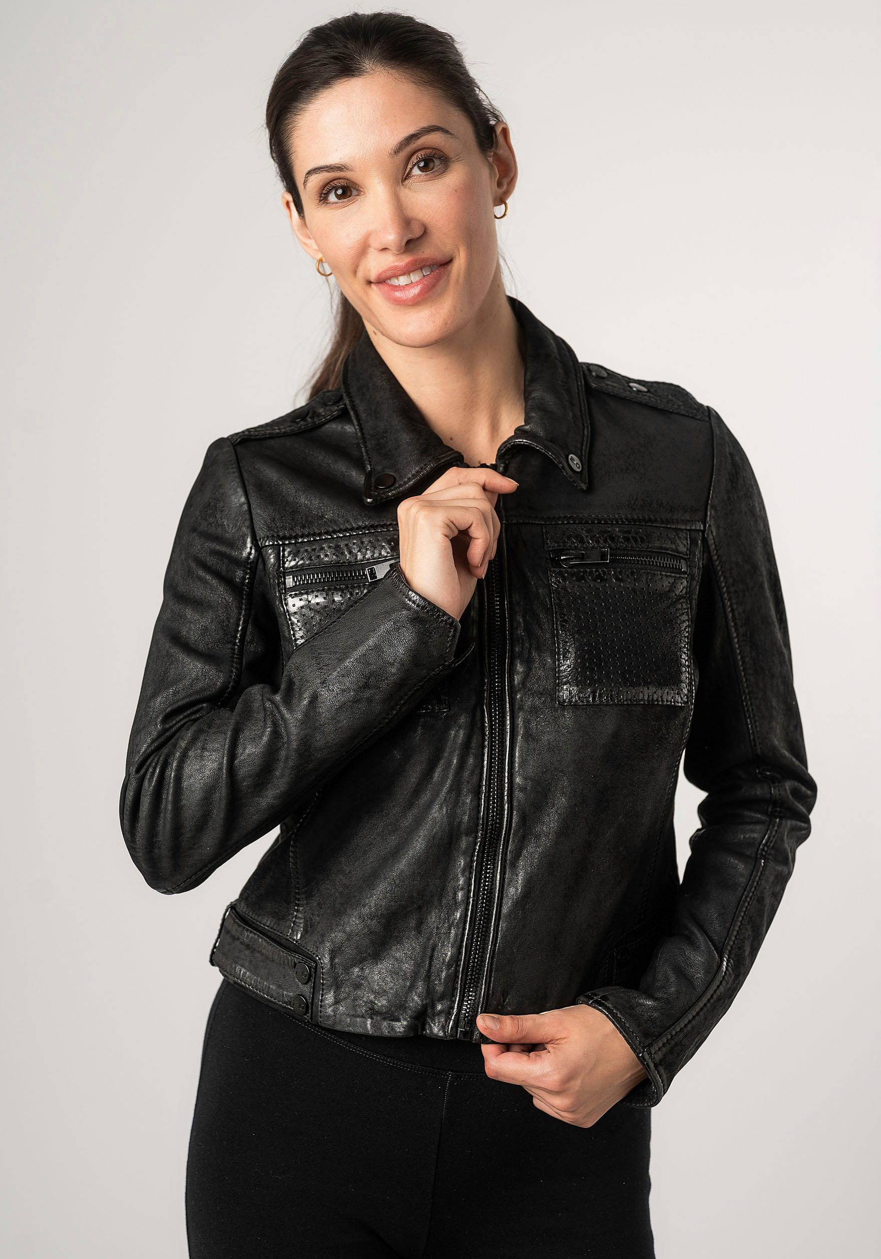 Mauritius Lederjacke 2Wmarin STR mit Schulterklappen, mit Brusttaschen, mit günstig online kaufen