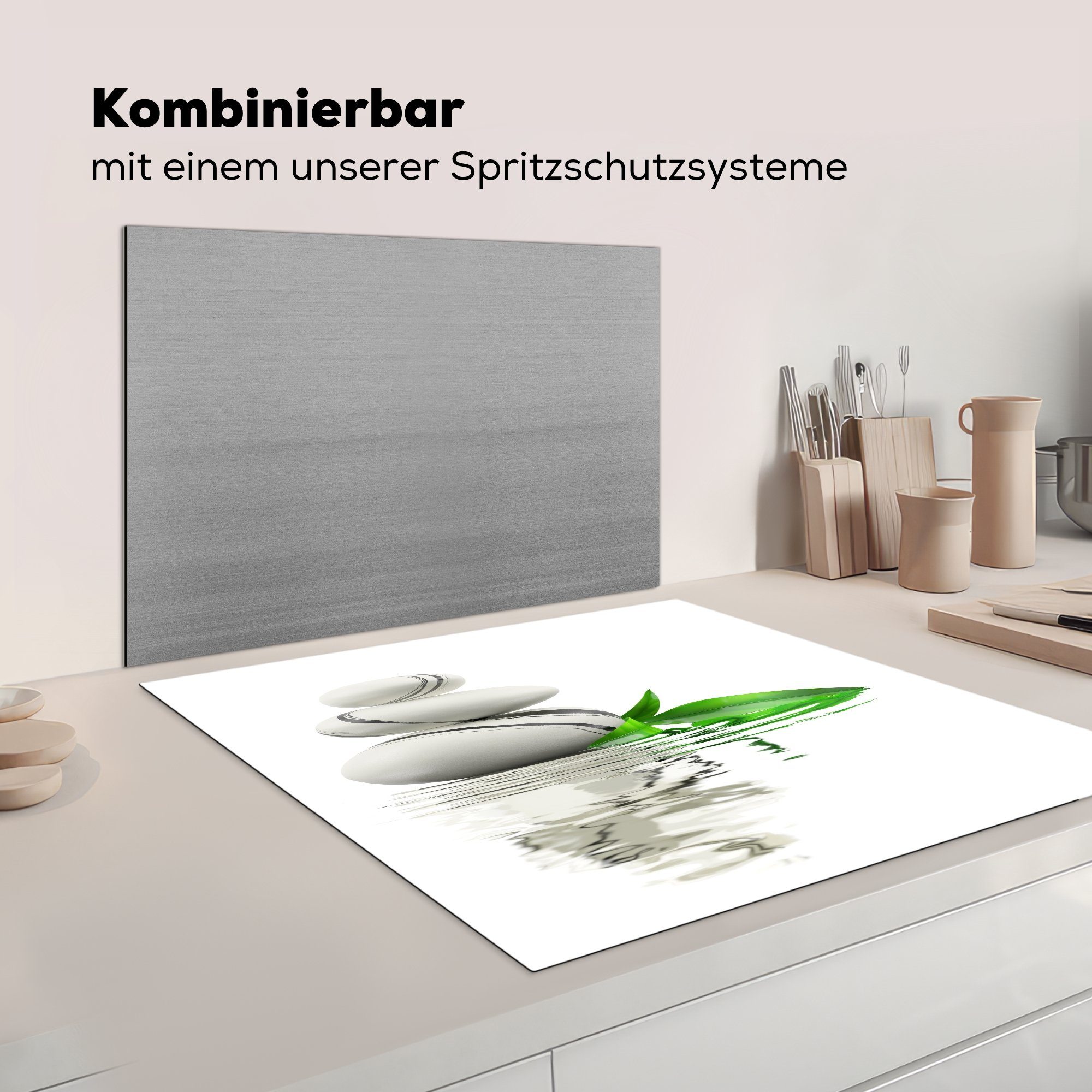 für (1 MuchoWow 78x78 Ceranfeldabdeckung, tlg), im Arbeitsplatte Zen-Steine Wasser, Vinyl, cm, küche Herdblende-/Abdeckplatte