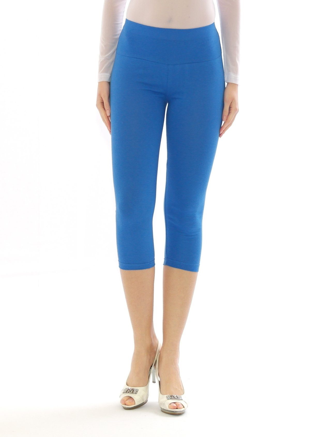 SYS Caprileggings Damen Capri 3/4 Leggings hoher Bund Hose Wäsche Leggins BLAU