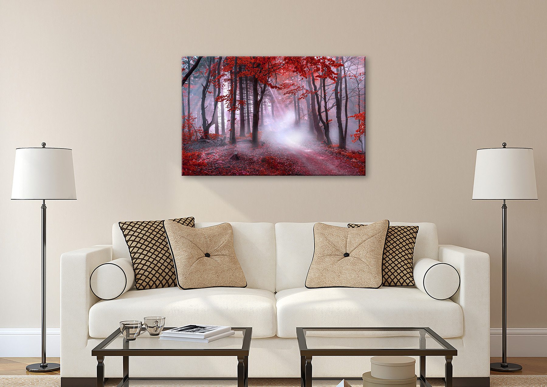 Bönninghoff Leinwandbild Wandbild NEBEL IM ROTEN WALD 78x118 cm – Leinwandbild Keilrahmen Deko, Natur, Wald, mystischer Wald (1 St), auf Keilrahmen gespannt – Bild 4 von 5