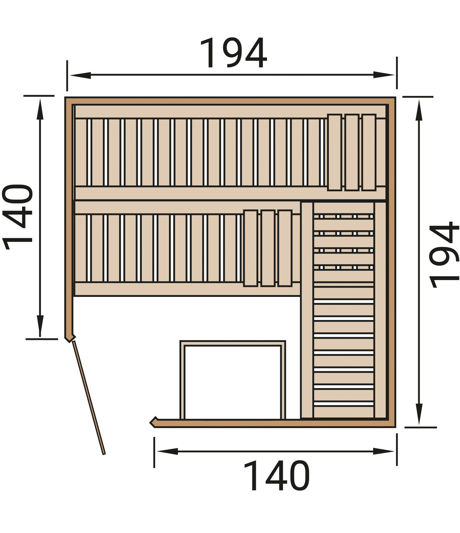 weka Sauna Element-Ecksauna VARBERG 3, BxTxH: 194 x 144 x 199 cm, 38 mm, vorgefertigte Elemente, moderne Ganzglastür