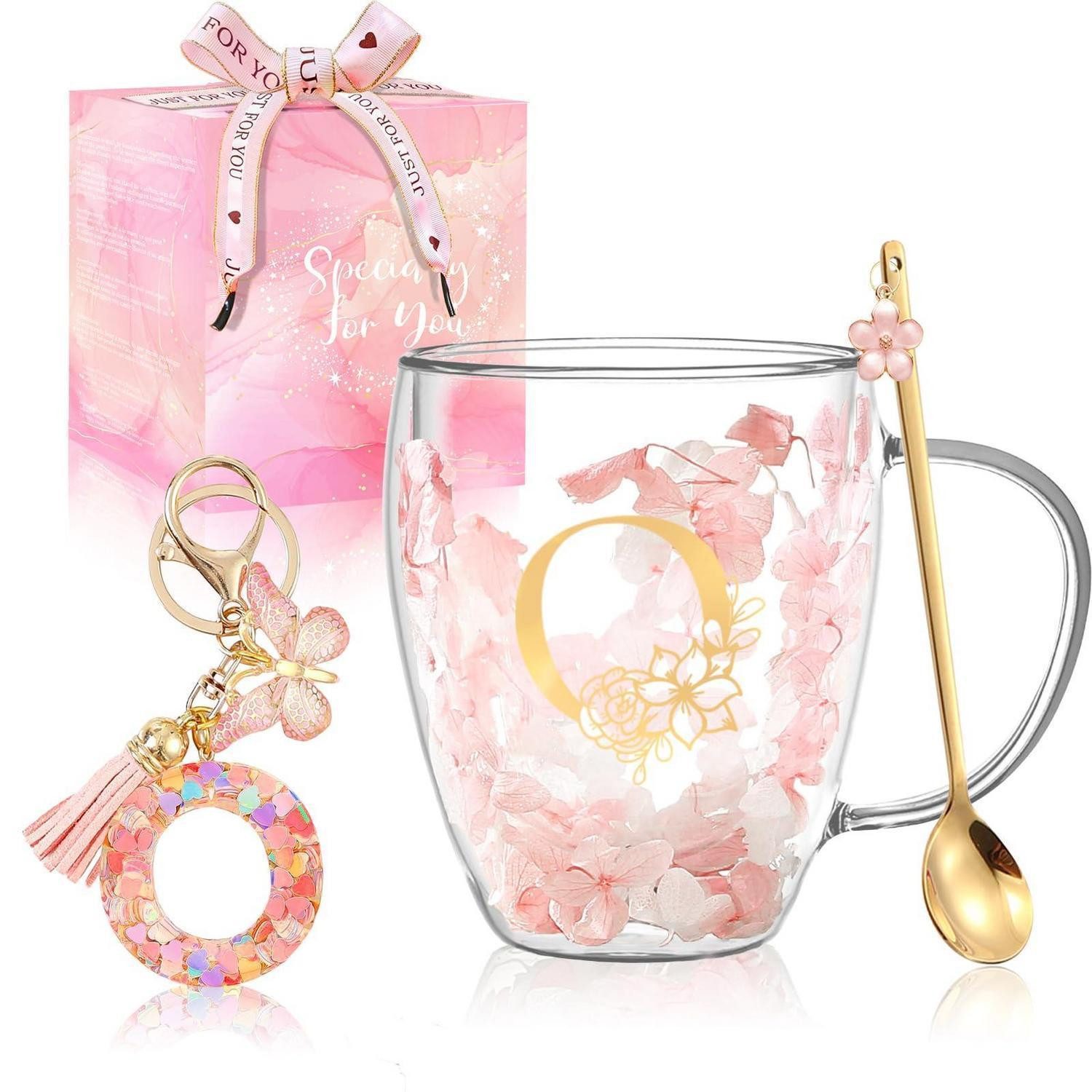 LuxusKollektion Latte-Macchiato-Glas Doppelwandiges Glas mit Initial O Blumenkette, Glas