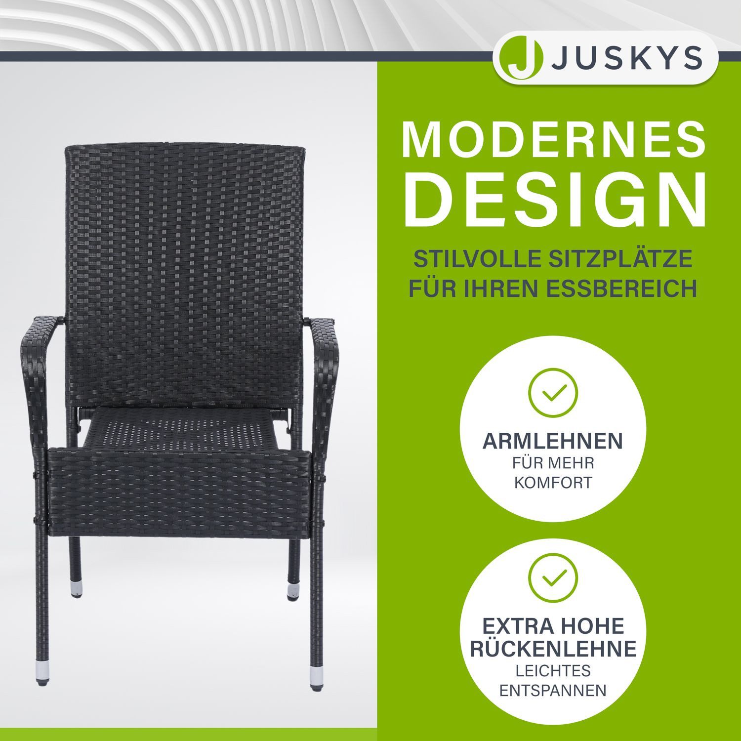 Juskys Gartenstuhl Yoro (2 St), stapelbar, modern, leicht und stabil