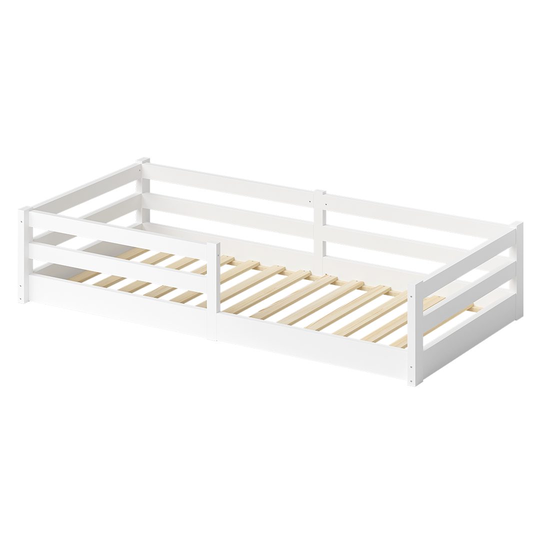 Bellabino Kinderbett Iskri mit Rausfallschutz und Lattenrost (weiß, optional mit Matratze), Bodenbett verfügbar in 90/120/140x200 – Bild 2 von 5