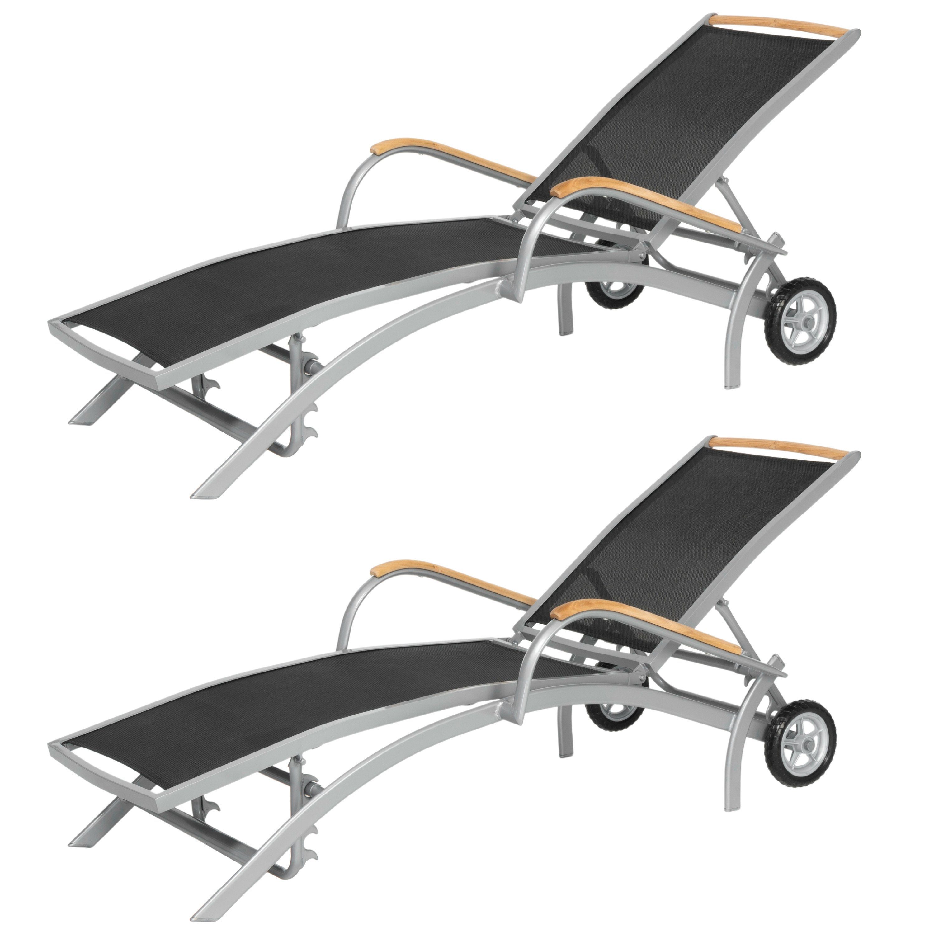 ib style Gartenliege 2er Set Diplomat Gartenliege mit Rollen silbermatt