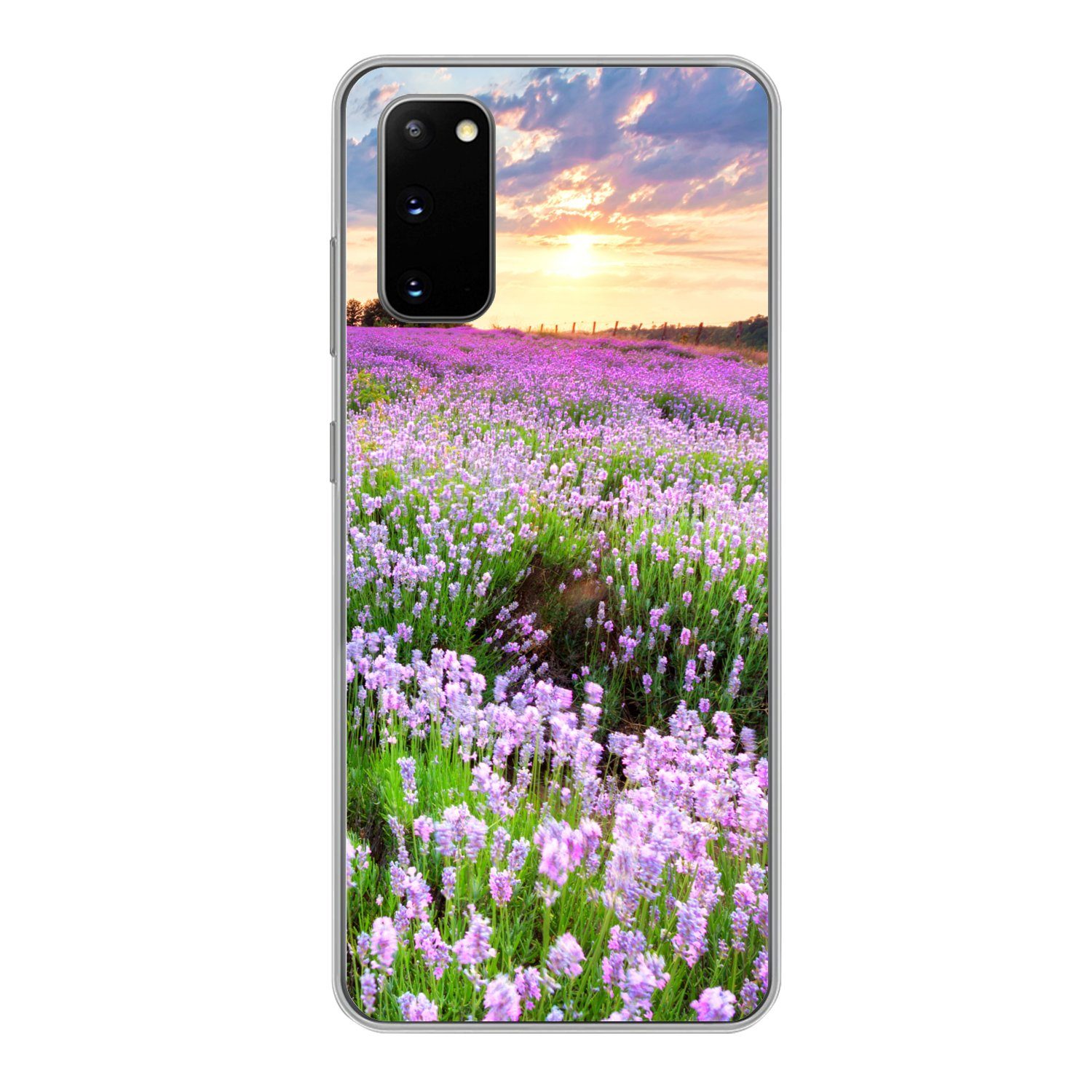 MuchoWow Handyhülle für Samsung Galaxy S20 Blumen - Lavendel - Lila - Himmel - Sonnenunter, Phone Case, Silikon, Schutzhülle Dünn