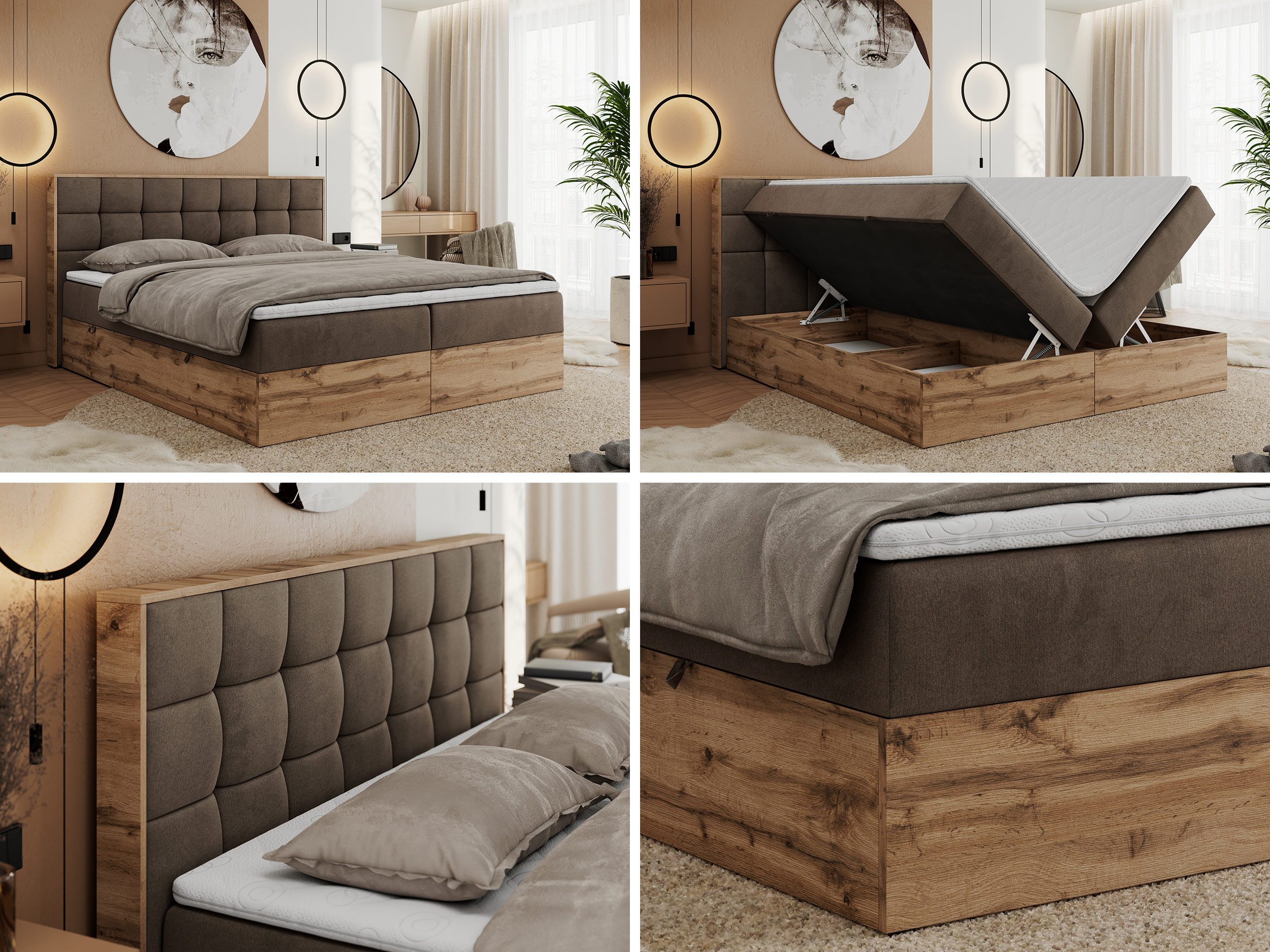 MKS MÖBEL Boxspringbett ALBERO 1 (Set, Packung, Topper T25/Visco, Stauraum, Matratzen, Bettkästen, T30-Schaum), Doppelbett, Multipocket-Matratzen, Möbelplatten, Praktisch
