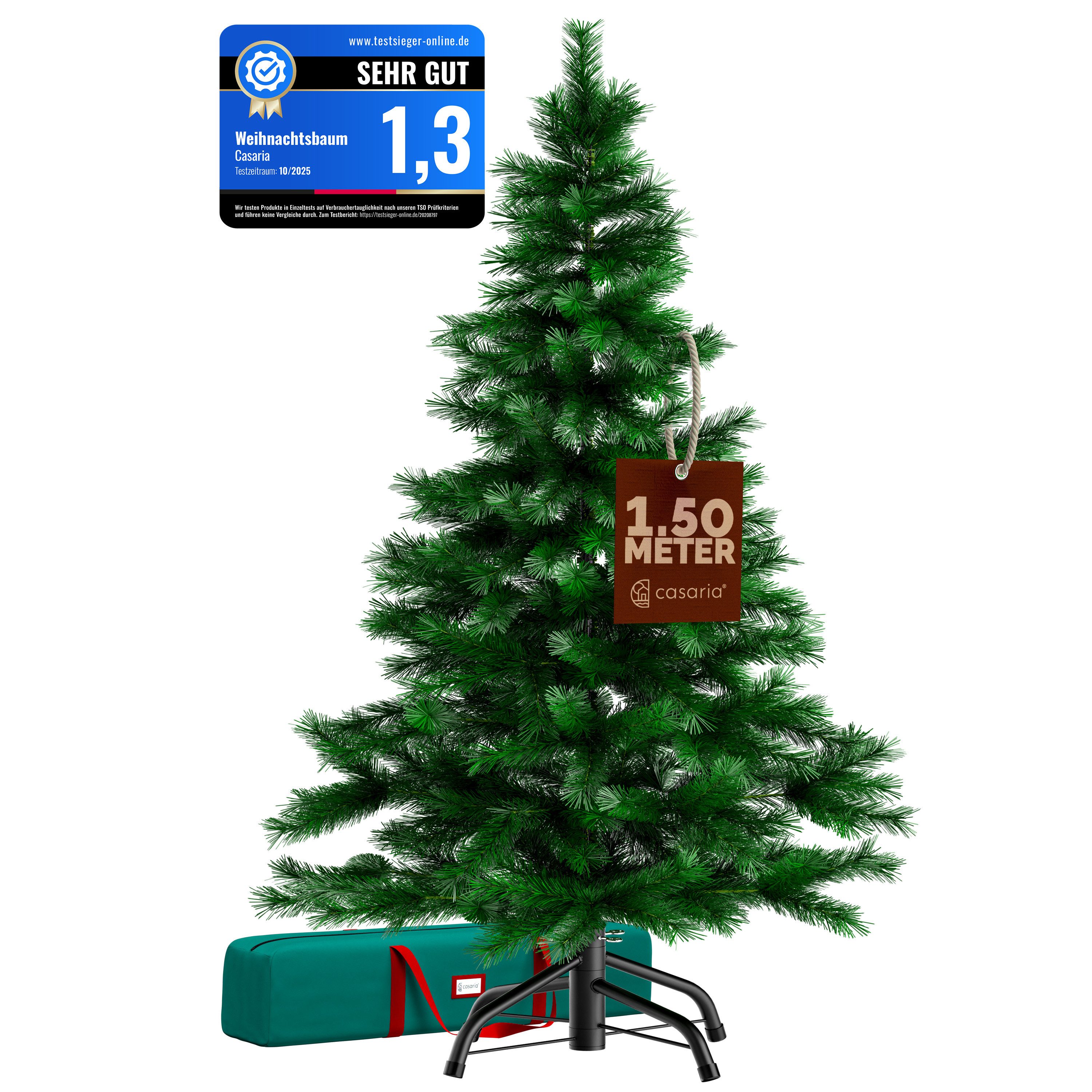 Casaria Künstlicher Weihnachtsbaum, 150cm dichte Spitzen naturgetreu Metallständer Schnellaufbau flammfest