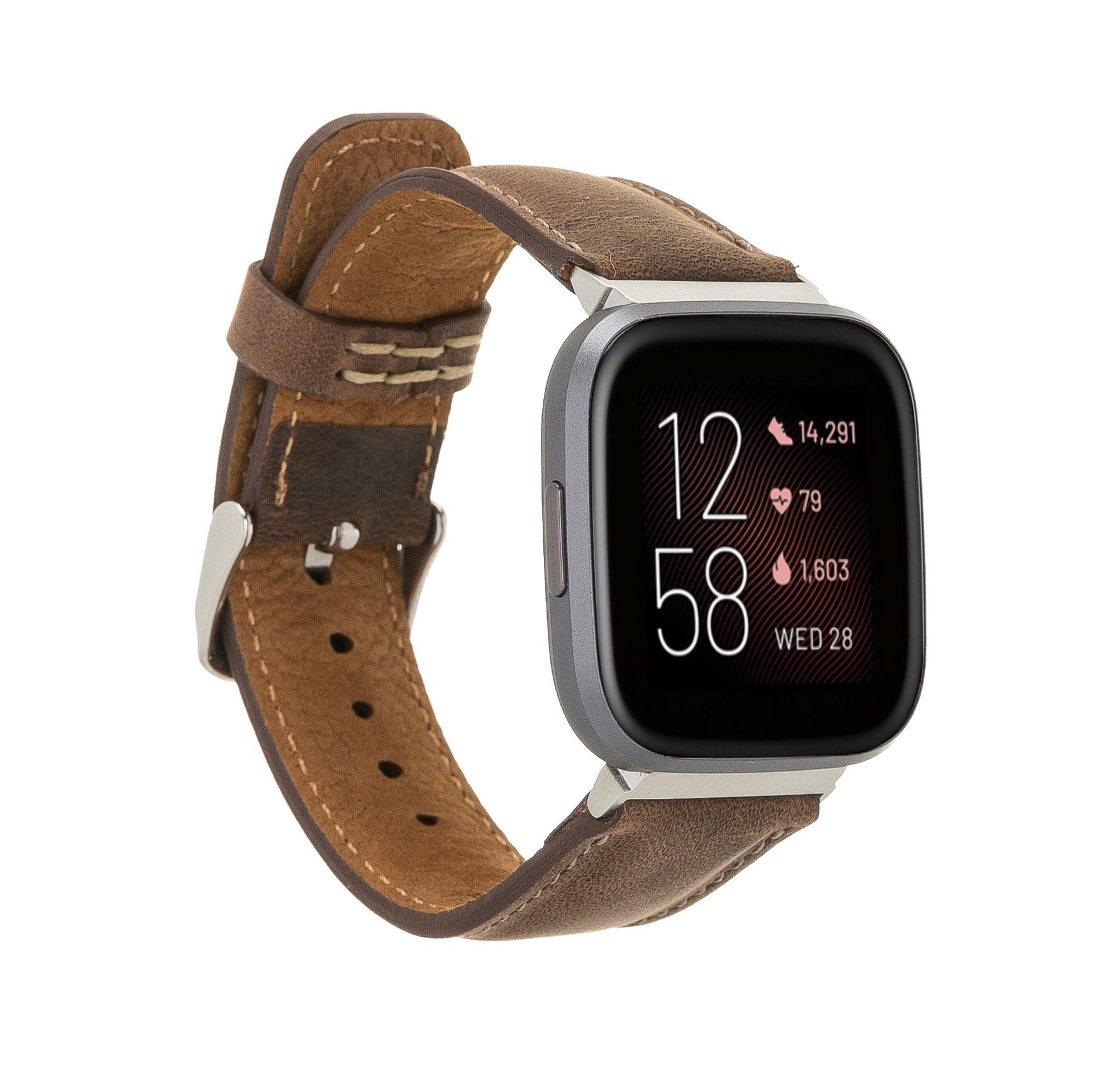 Leather & Sense 4 Renna / 2 Matt Leder 3 Armband Smartwatch-Armband / Braun Echtes Versa Fitbit Ersatzarmband