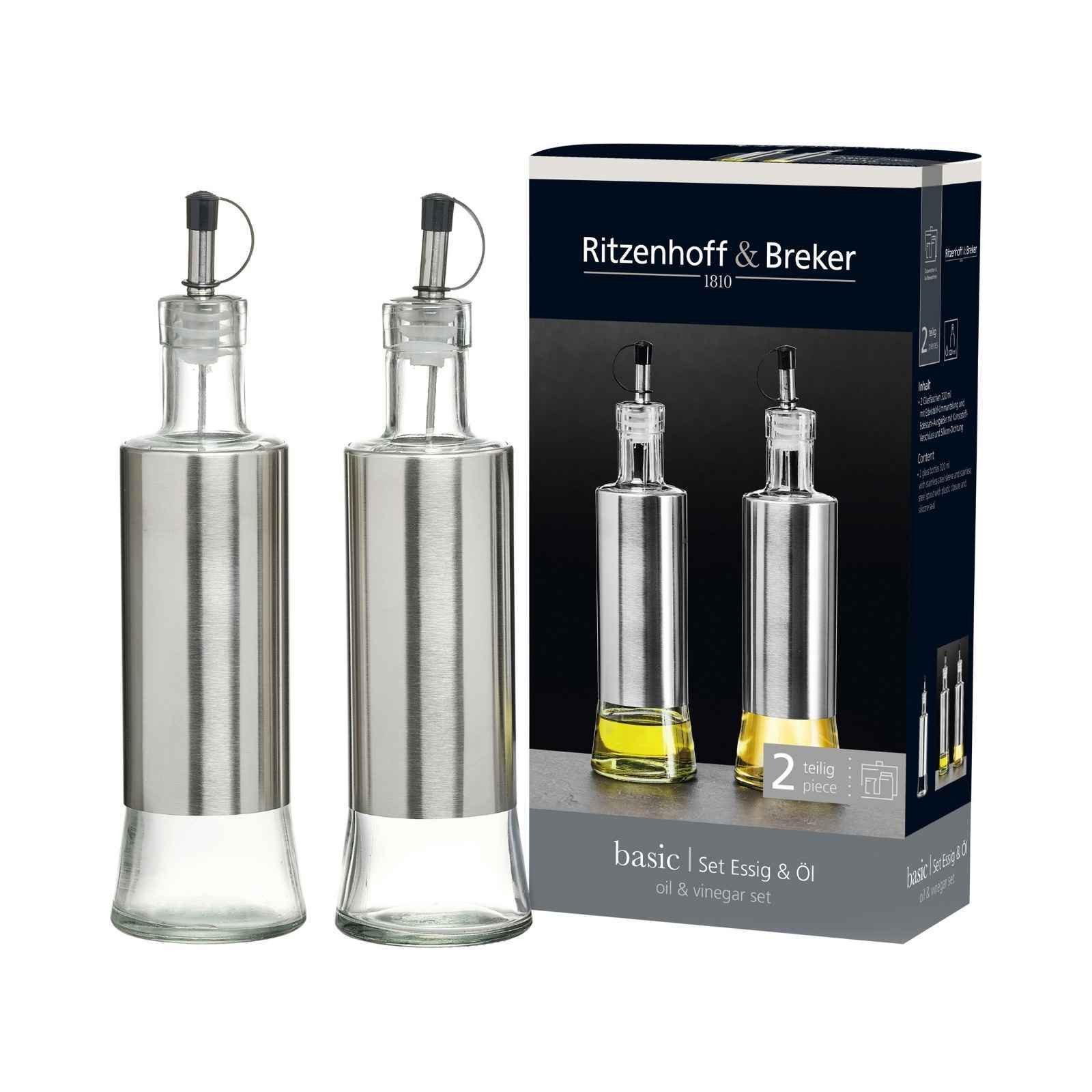 Ritzenhoff & Breker Menage-Set Basic Essig & Öl Flasche 320 ml 2-tlg., (1x Öl- und Essig-Set, 2-tlg), Spülmaschinengeeignet