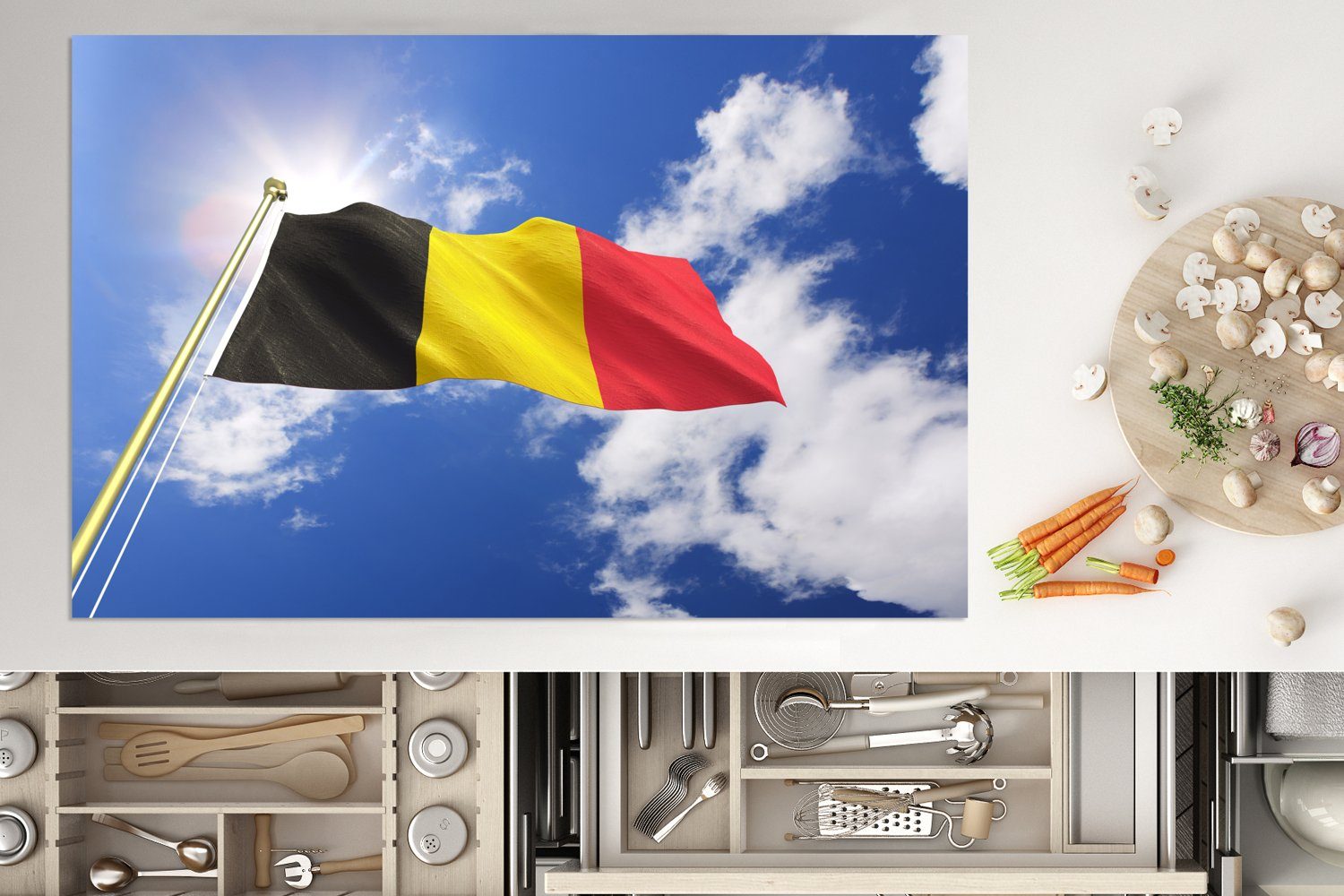 Vinyl, Die (1 weht cm, tlg), MuchoWow Flagge küche, für 81x52 die Induktionskochfeld belgische Schutz Ceranfeldabdeckung Himmel, Herdblende-/Abdeckplatte am