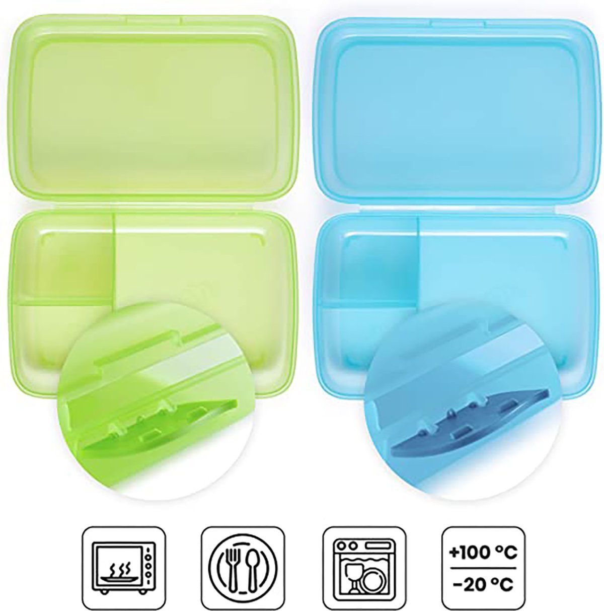Centi 4-tlg), Fächern Clickverschluss mit Set, mit Lunchbox Kunststoff, und Clickverschluss, platzsparend Fächern (Spar und Brotdose