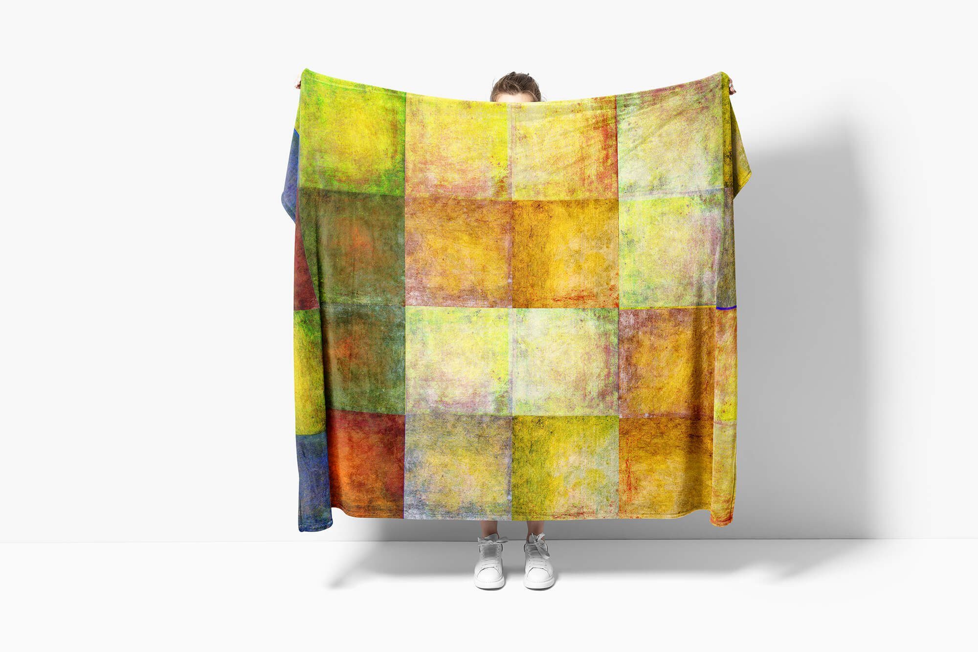 mit Vierecke, (1-St), Handtücher Abstrakt Art Handtuch Baumwolle-Polyester-Mix Sinus Fotomotiv Saunatuch Strandhandtuch Kuscheldecke Handtuch Kunstvoll