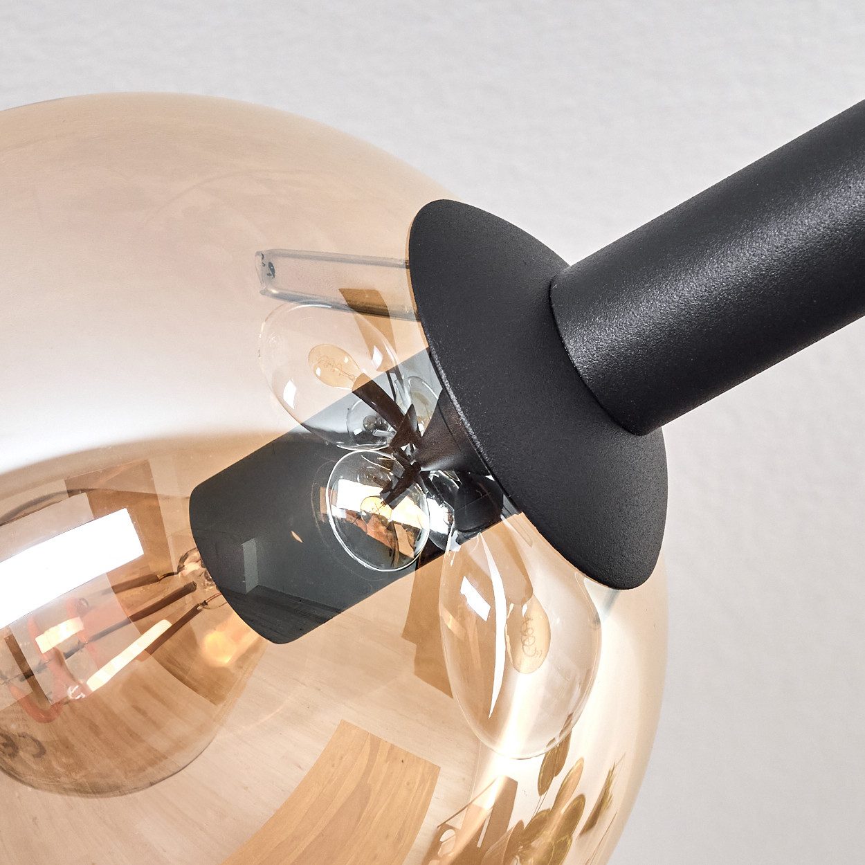 hofstein Deckenleuchte 8-flammige Deckenlampe aus Metall/Glas in Schwarz/Bernstein/Rauch/Klar, ohne Leuchtmittel, im Vintage-Design (Schirme Ø 15 cm), E14