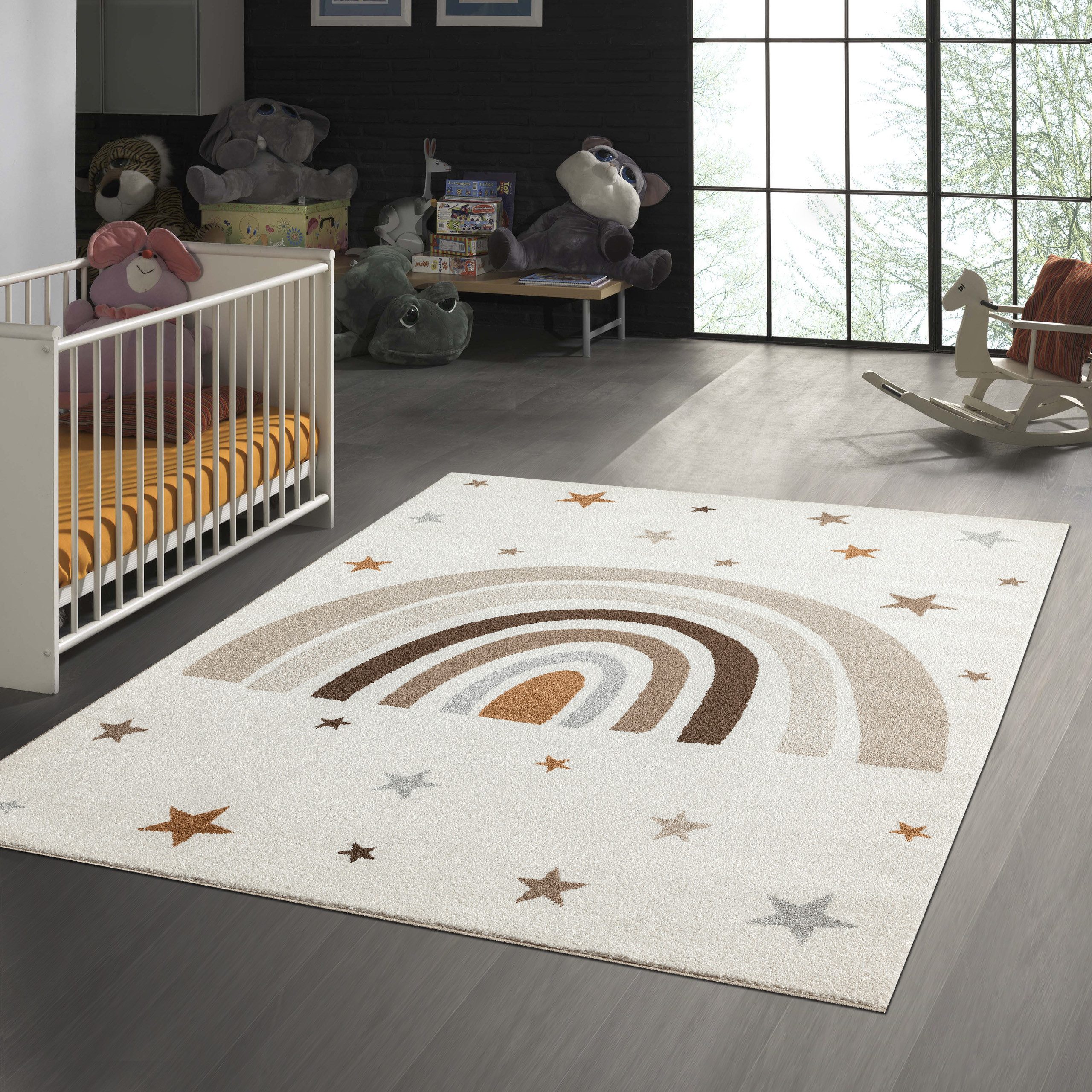 TeppichHome24 Teppich Teppich Kinderzimmer Spielzimmer Regenbogen Kinderfreundlich rosa, rechteckig, Höhe: 9 mm