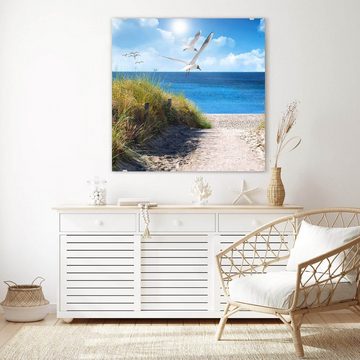 Primedeco Glasbild Wandbild Quadratisch Möwen am Meer mit Aufhängung, Natur