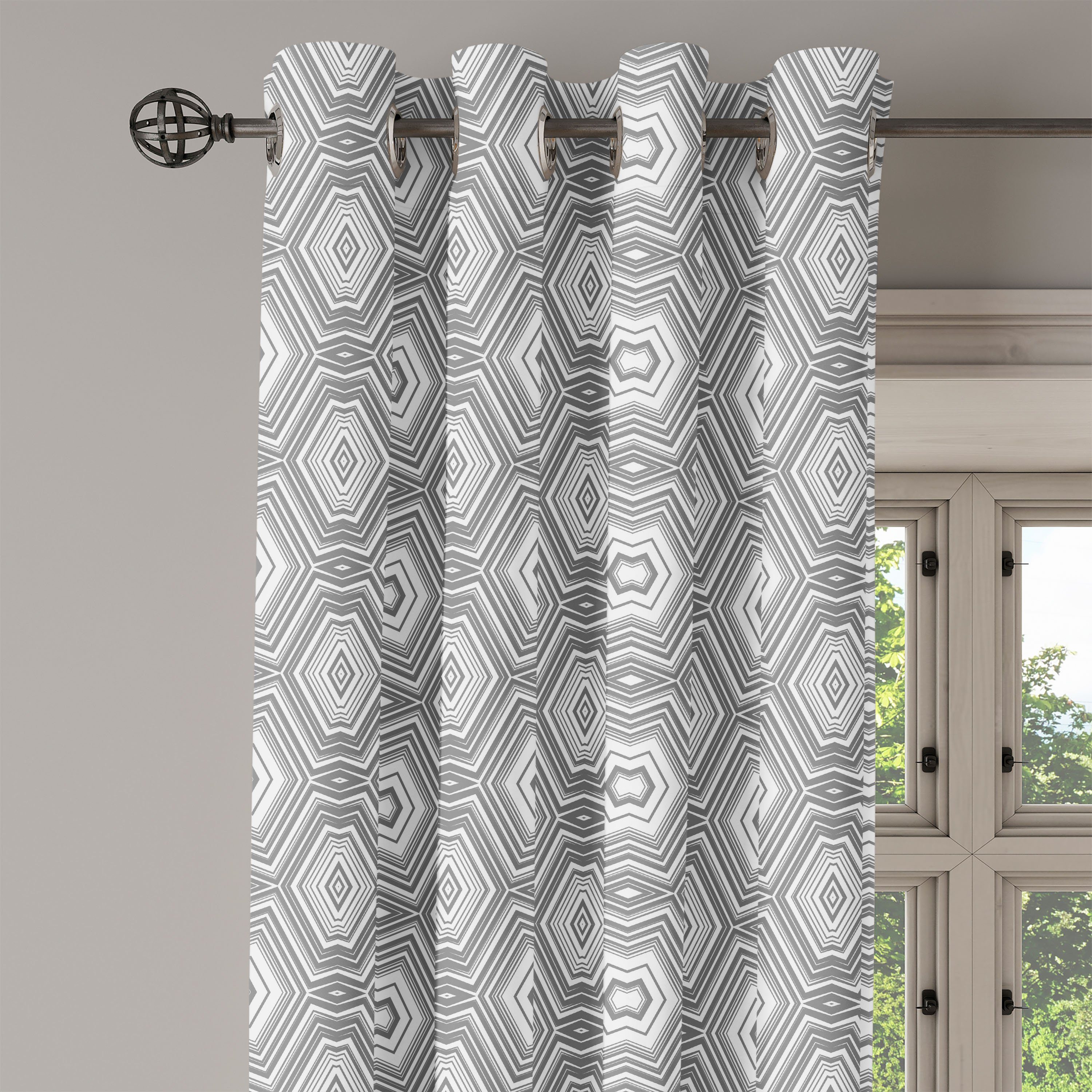 Gardine Dekorative 2-Panel-Fenstervorhänge für Grau Abstrakte Graustufen- Schlafzimmer Wohnzimmer, Kunst Formen Abakuhaus