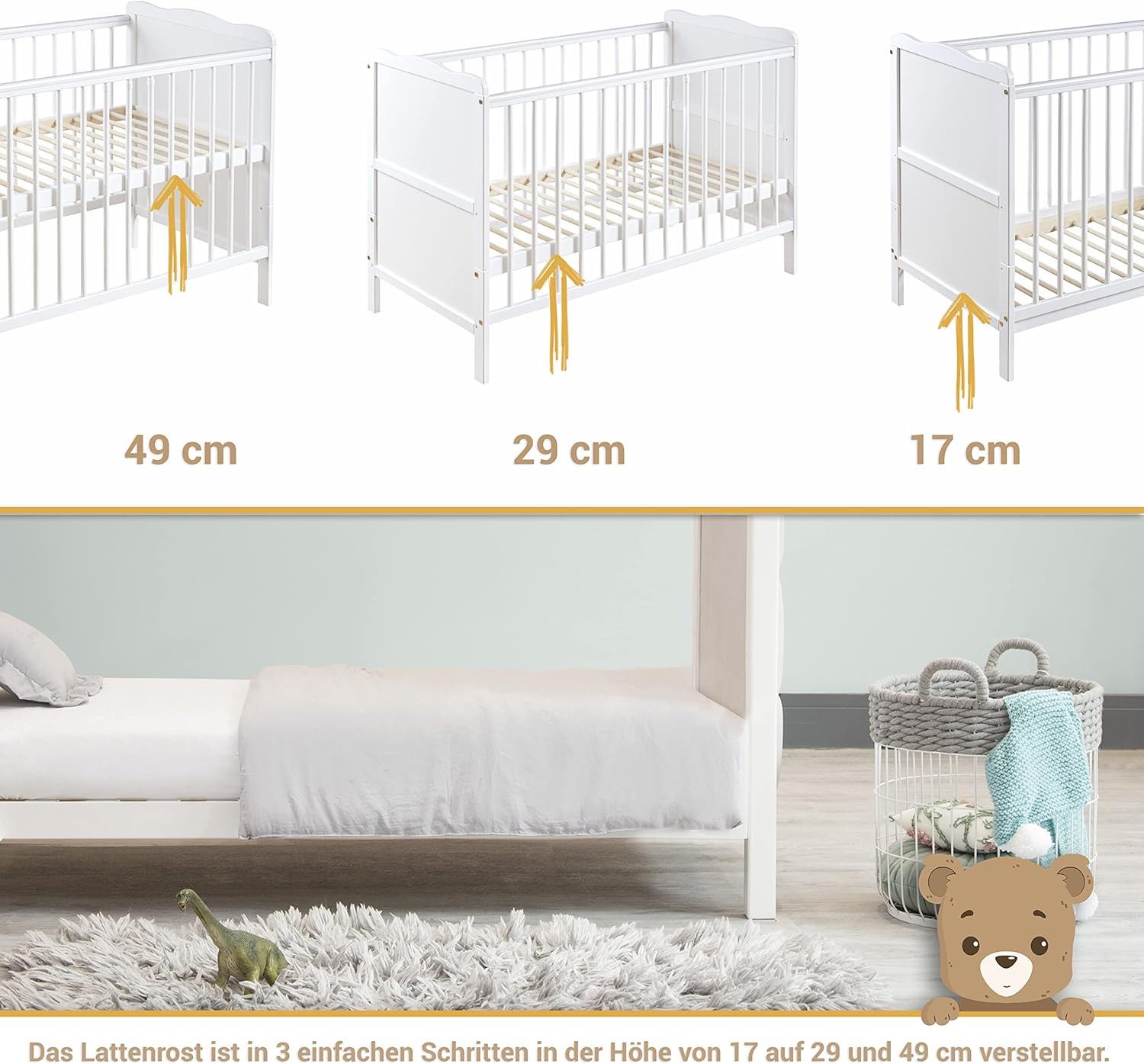 Moltico Babybett Kinderbett Babybett 60x120 cm günstig online kaufen