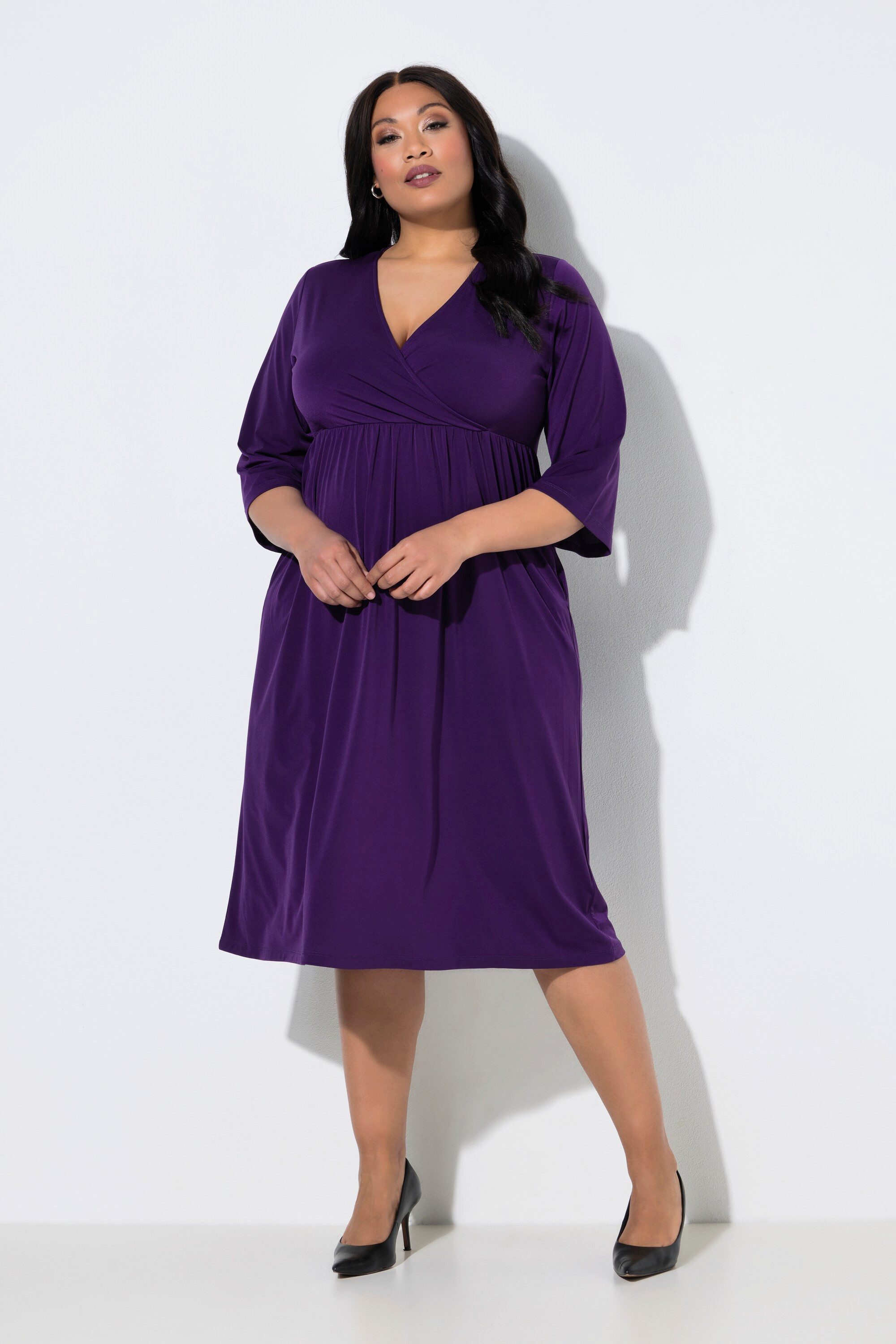Ulla Popken Maxikleid Jerseykleid Wickeloptik A-Linie V-Ausschnitt