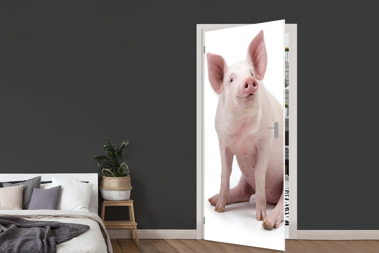 (1 Schwein Türtapete Türaufkleber, Tür, Fototapete cm - MuchoWow für Bauernhoftiere St), Matt, 75x205 - bedruckt, Weiß,