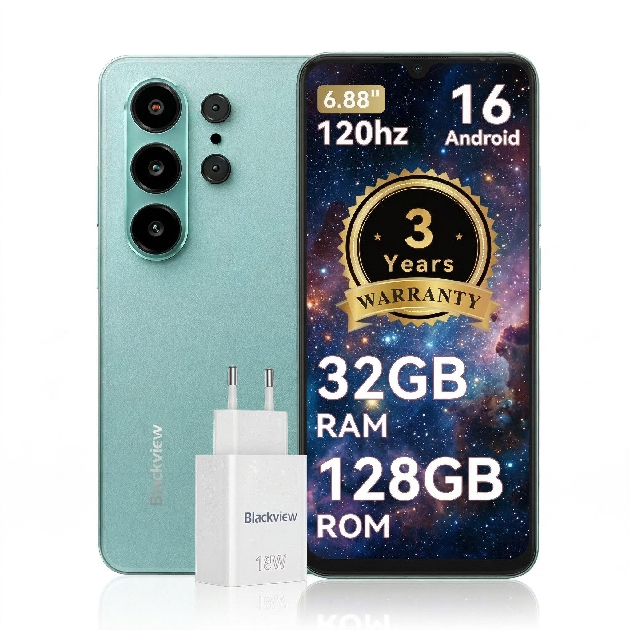 blackview Blackview A16 WAVE 10 (32+128) 120HZ 5000mAh AI Smartphone (6.8 Zoll, 32 MP Kamera, Fingerabdruck, Dual SIM 4G, Android 16)