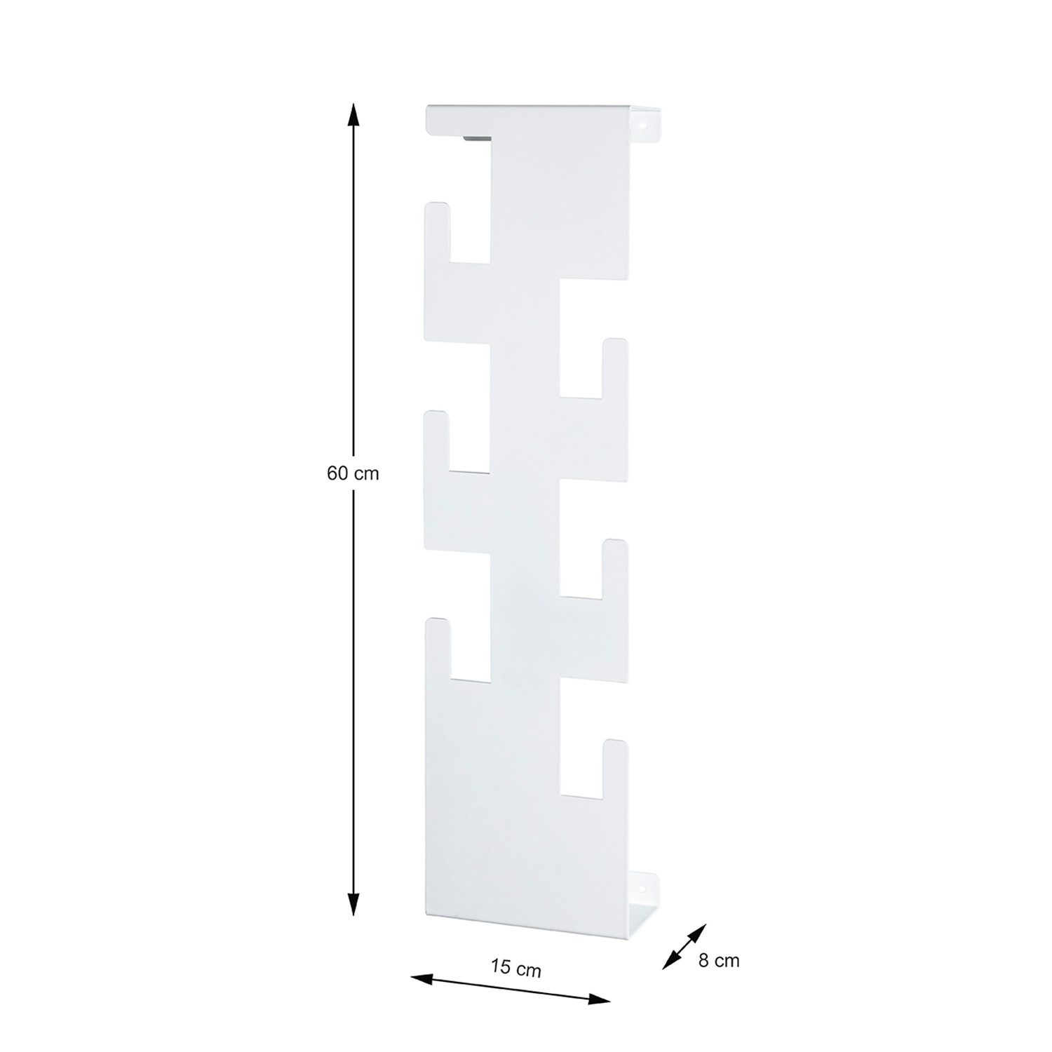 HAKU Garderobenständer Garderobe - weiß aus Stahl - H. 60cm x B. 15cm - Wandgarderobe, (1xWandgarderobe, Wandhalterung - Wandhalter), Wandhakenleiste - Hakenleiste - Garderobenleiste - Wandhaken