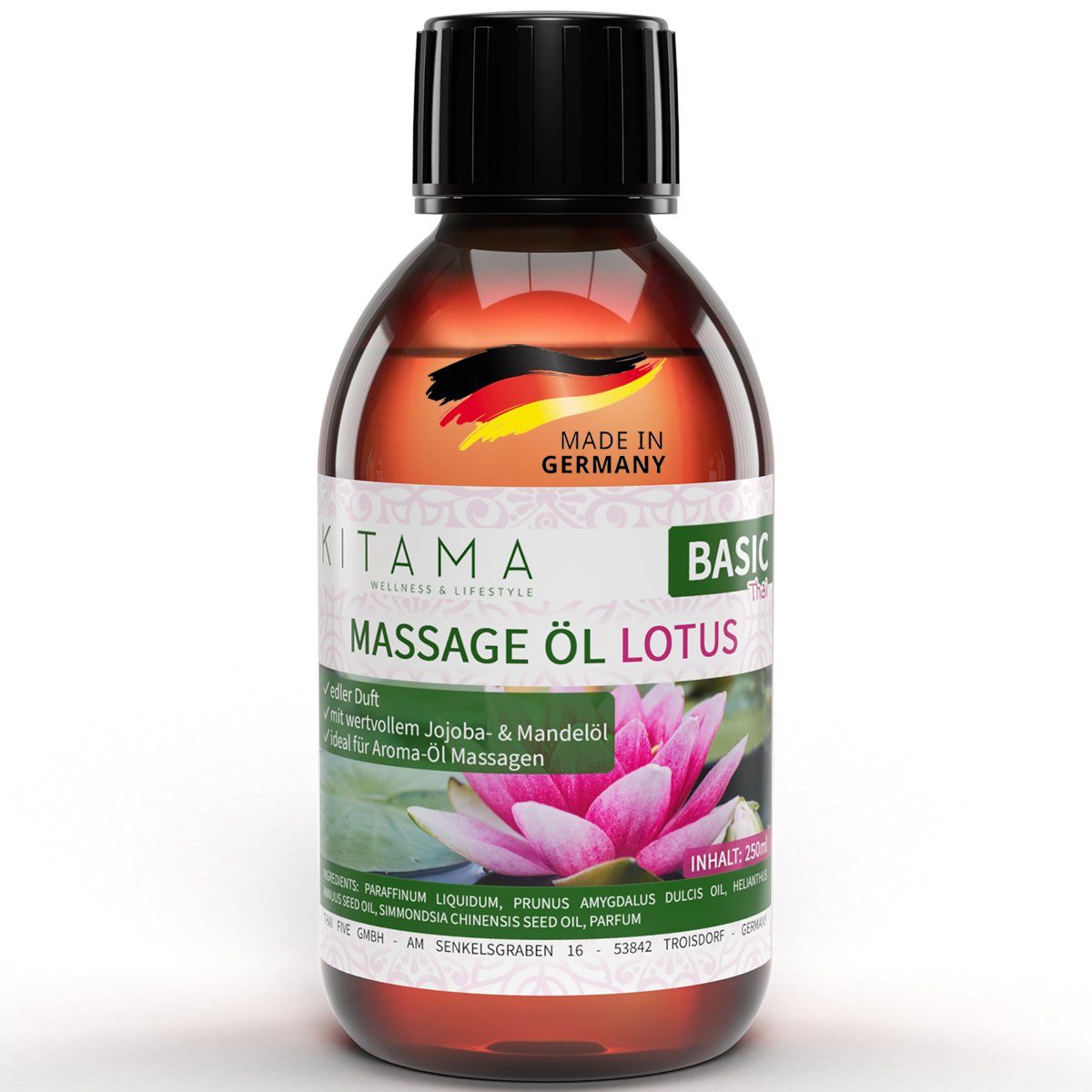 Kitama Massageöl mit Aroma - Körper-Öl für Massagen Pflegeöl Aroma-Öl Thai-Öl 250ml, Lotus