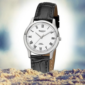 Regent Quarzuhr Regent Damen-Armbanduhr schwarz Analog, (Analoguhr), Damen Armbanduhr rund, klein (ca. 30mm), Lederarmband