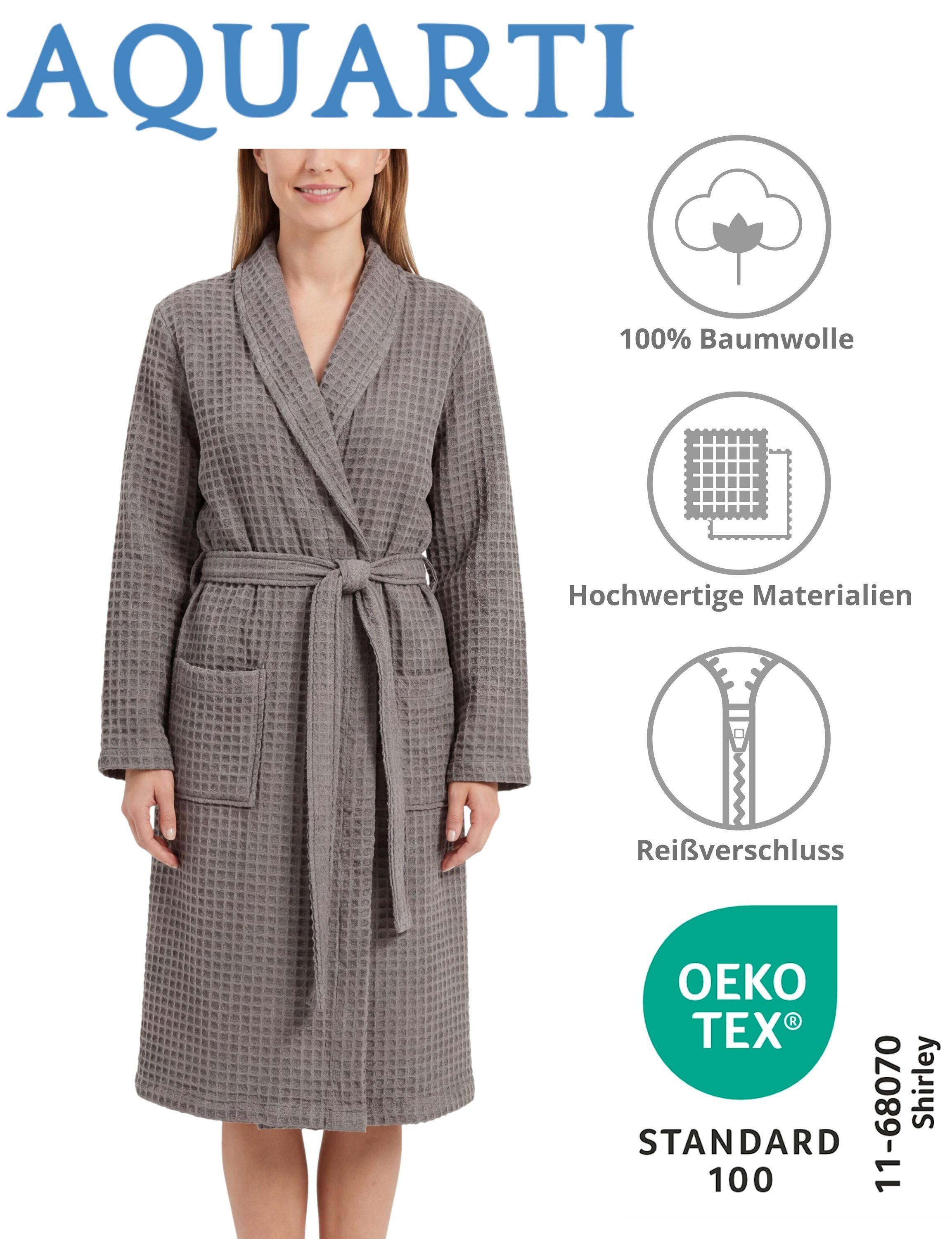 Aquarti Damenbademantel Aquarti Bademantel Waffelpique – Bild 2 von 5