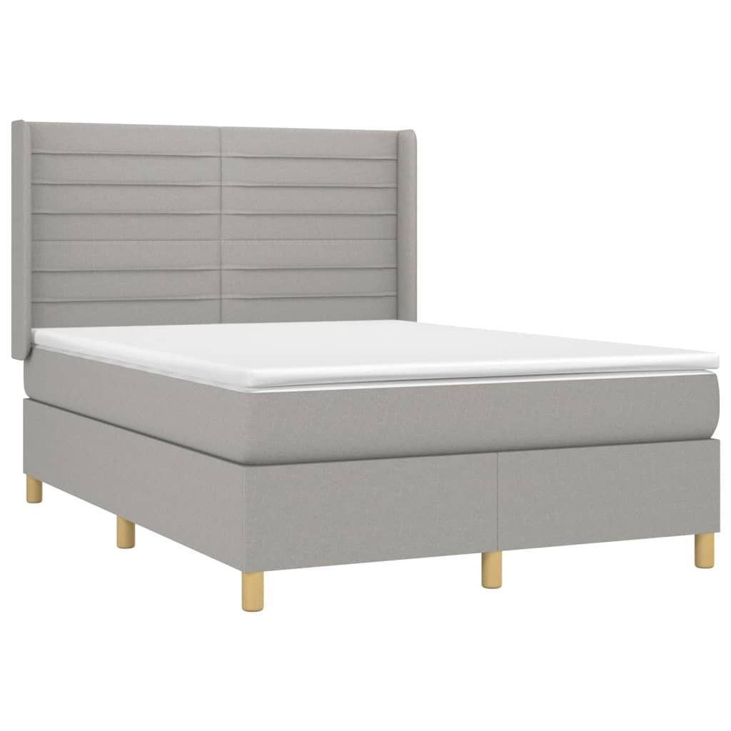 Bett Boxspringbett mit Matratze & LED Hellgrau 140x200 cm Stoff