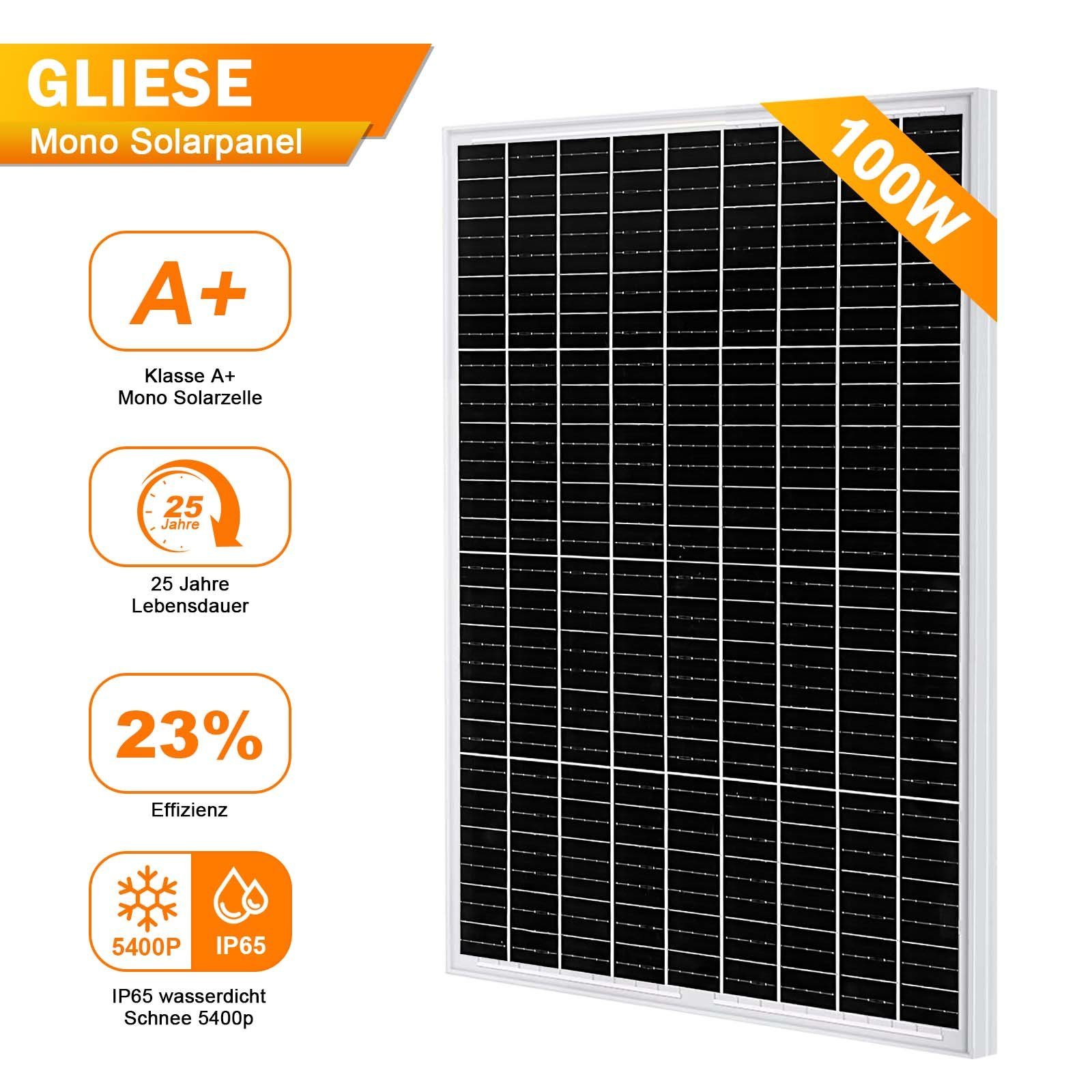 GLIESE Solarmodul 12V Mono Solarpanel 100W 150W 200W 300W Watt, 100,00 W, Monokristallin, (1-St., 1 Stücke Solarmodul), Erweiterbar durch Serien- und Parallelschaltung