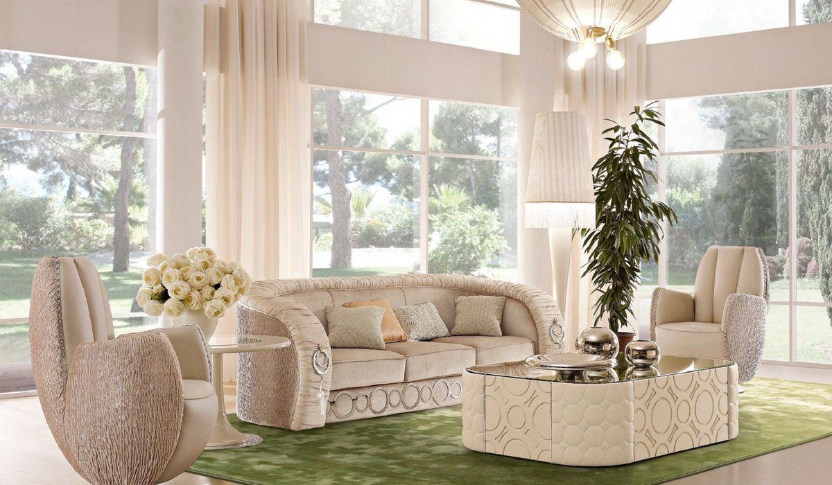 Möbel mit Sofa cm Beige Metall - Casa 260 Erstklassische Luxus Hotel & Ornamenten 80 x Qualität Wohnzimmer - x / Luxus Padrino Italy Silber H. 103 Sofa Made in -
