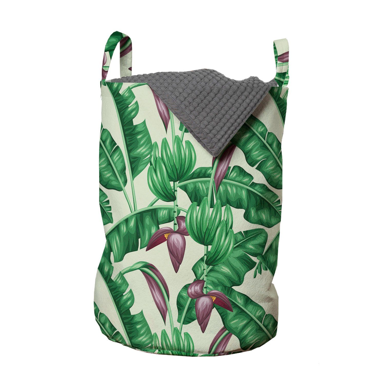 Abakuhaus Wäschesäckchen Wäschekorb mit Griffen Kordelzugverschluss für Waschsalons, Jungle Leaves Banana Blätter Laub