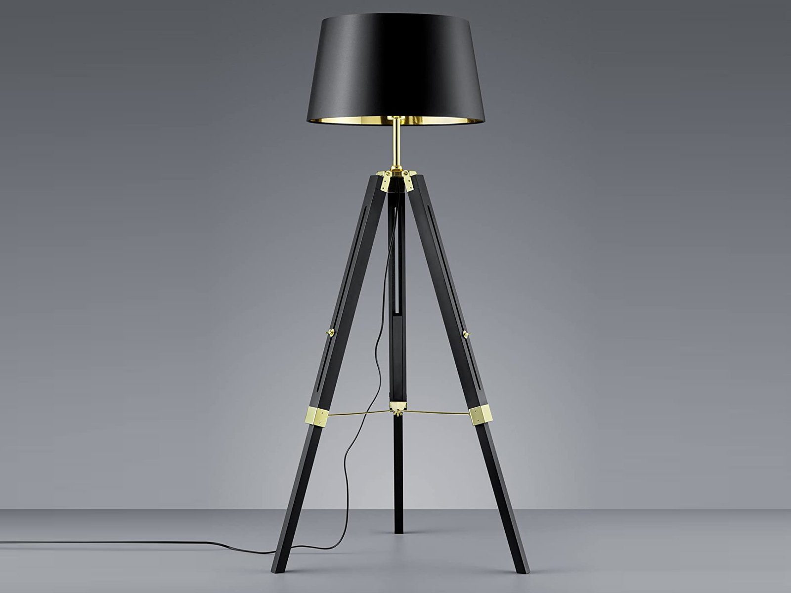 Design Stehlampe STUDIO 3 Lampenschirme schwarz Blattgold-Optik Industrial Lampe 