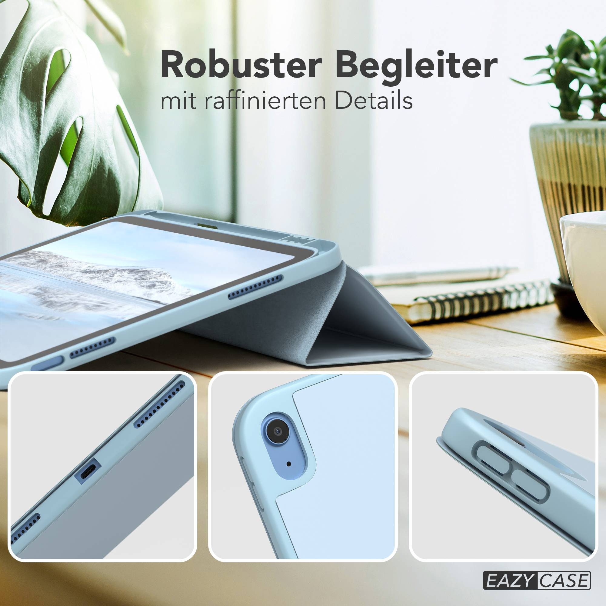 EAZY CASE Tablet-Hülle Penholder Smartcase für Apple iPad 10. Gen. (2022) 10,9 Zoll, Touchpen Stifthalterung Klappcase Anti-Kratz Tablet Tasche Hellblau – Bild 4 von 5