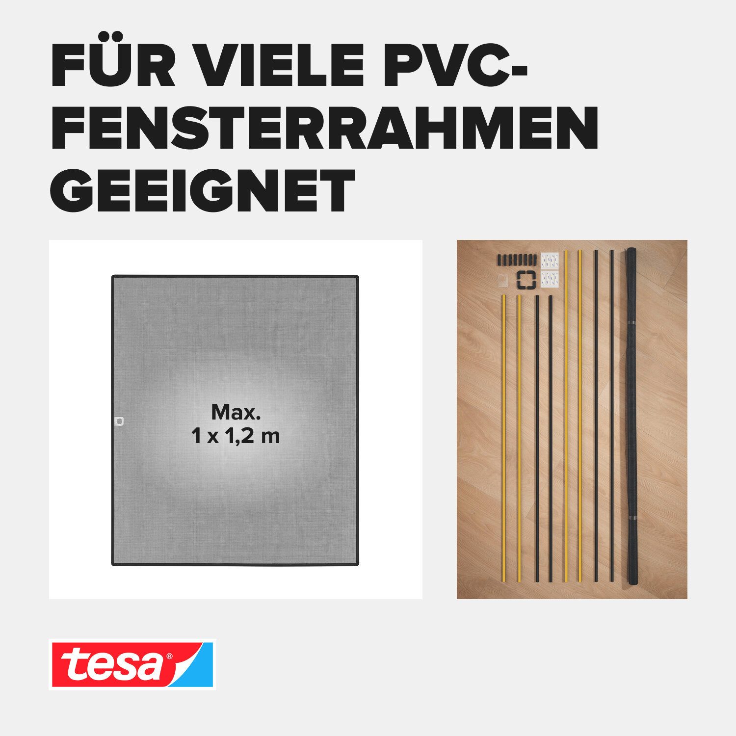 tesa Fliegengitter-Gewebe Anklips-Rahmen Fliegengitter für Fenster, Anthrazit (Durchsichtig), (Komplett-Set, 1-St., selbstklebende Halte-Klips - 1,0 x 1,2 m - A – Bild 4 von 5