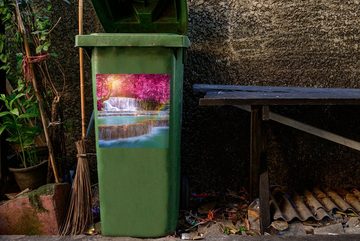 MuchoWow Wandsticker Wasserfall - Regenbogen - Bäume - Rosa - Natur (1 St), Mülleimer-aufkleber, Mülltonne, Sticker, Container, Abfalbehälter
