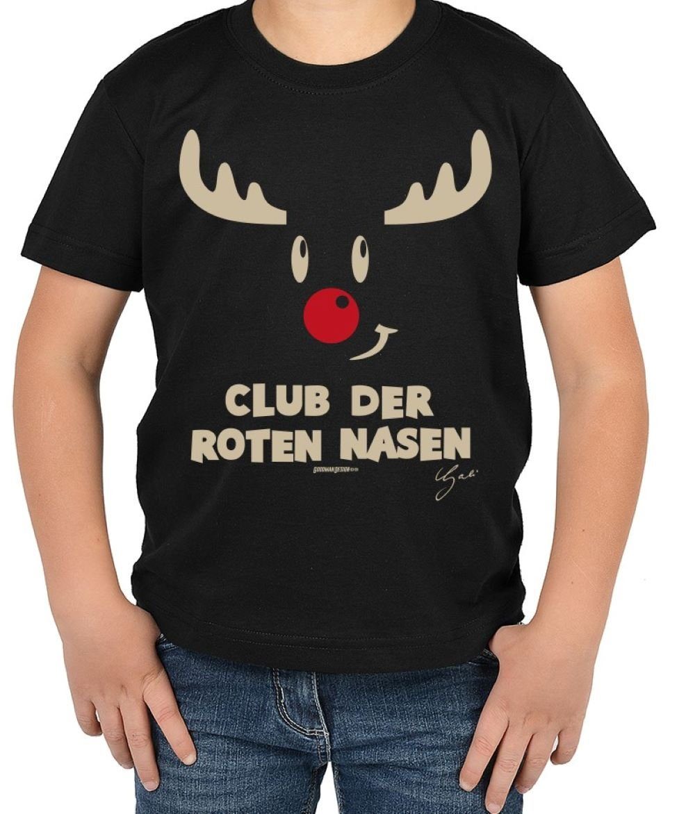Tini - Shirts T-Shirt Kinder Weihnachtsmotiv TShirt : Club der roten Nasen - Kindershirt Geschenk-Shirt Nikolaus Weihnachten Advent schwarz