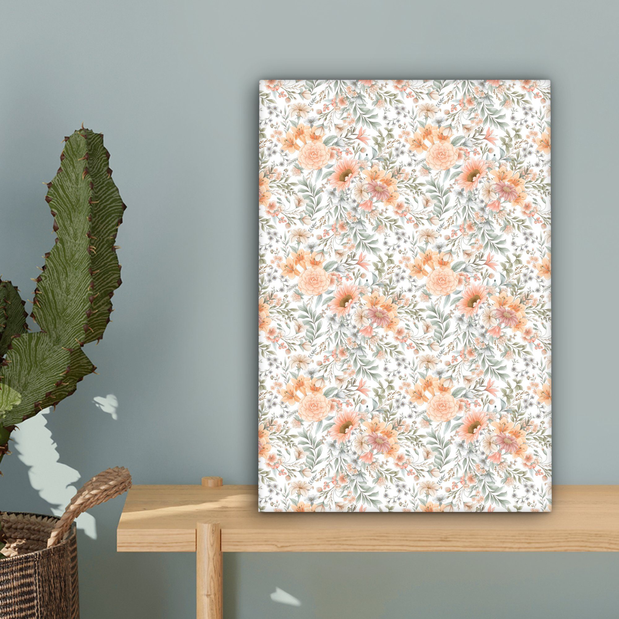 OneMillionCanvasses® Leinwandbild Blumen - Muster Pastell, Leinwandbild Zackenaufhänger, fertig (1 St), cm bespannt Gemälde, 20x30 - inkl
