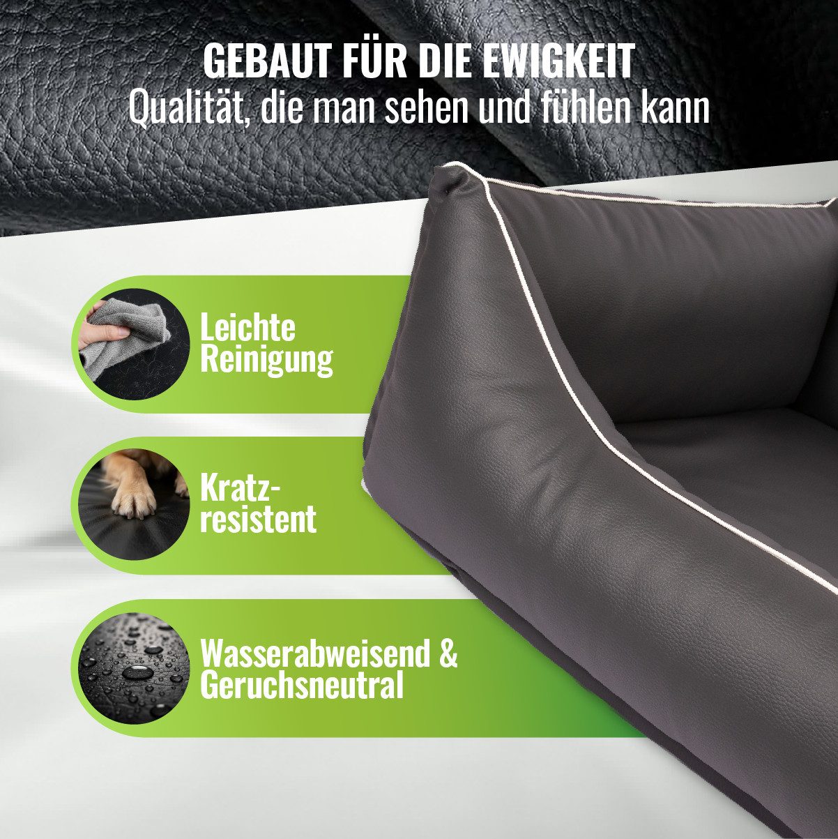 CopcoPet Tierbett Orthopädisches Hundebett / Wendebett Kleine bis Große Hunde, Kunstleder – Bild 2 von 5