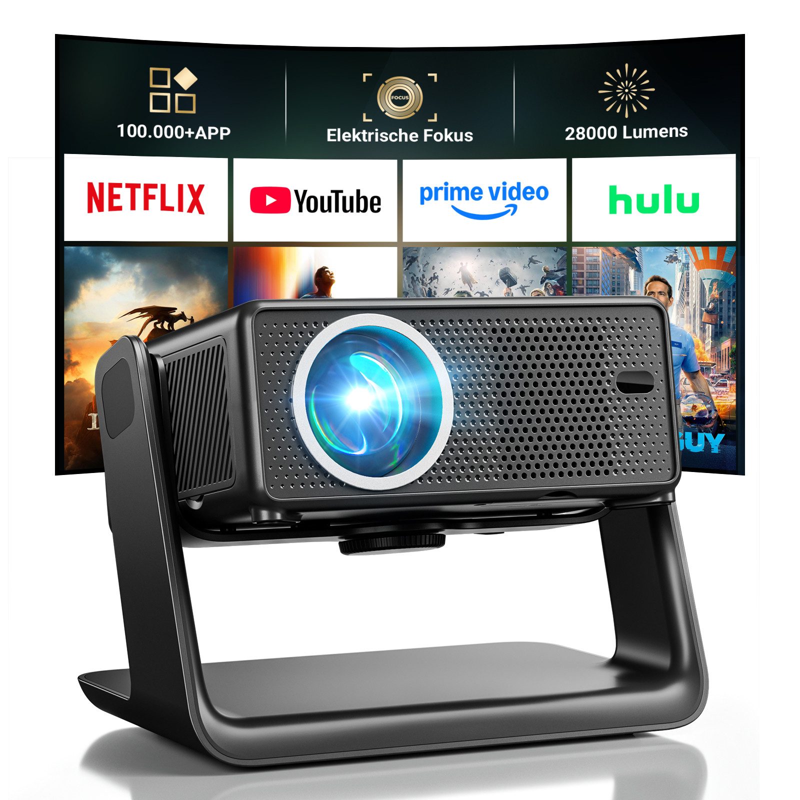 Einyoumily Beamer 4K Mit Netflix Zertifizierung Elektrischer Fokus Heimkino Beamer (28000 lm, 10000:1, 3840x2160 px, Full HD)
