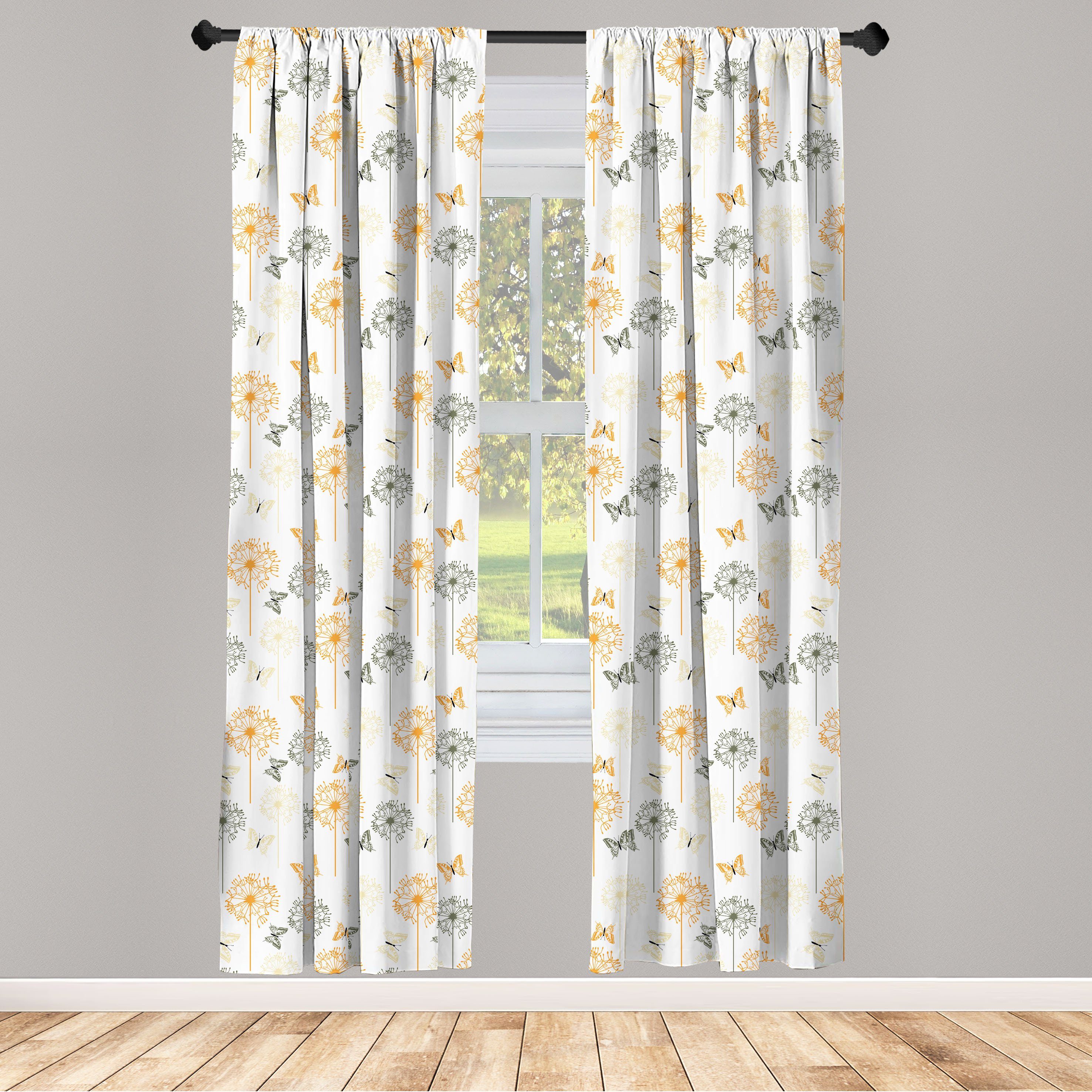 Gardine Vorhang für Wohnzimmer Schlafzimmer Dekor, Abakuhaus, Microfaser, Schmetterling Kräuter-Blüten Löwenzahn