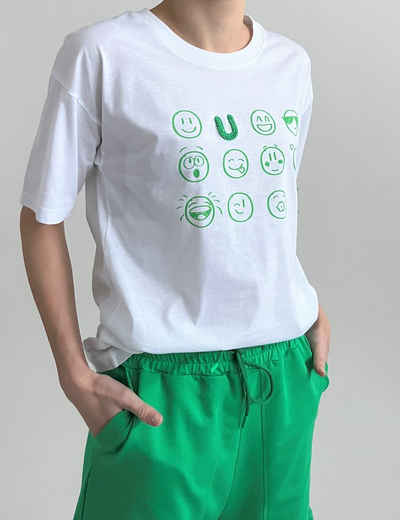 Zuckerwatte Print-Shirt Rundhalsshirt HAPPY SMILE aus 100% Baumwolle